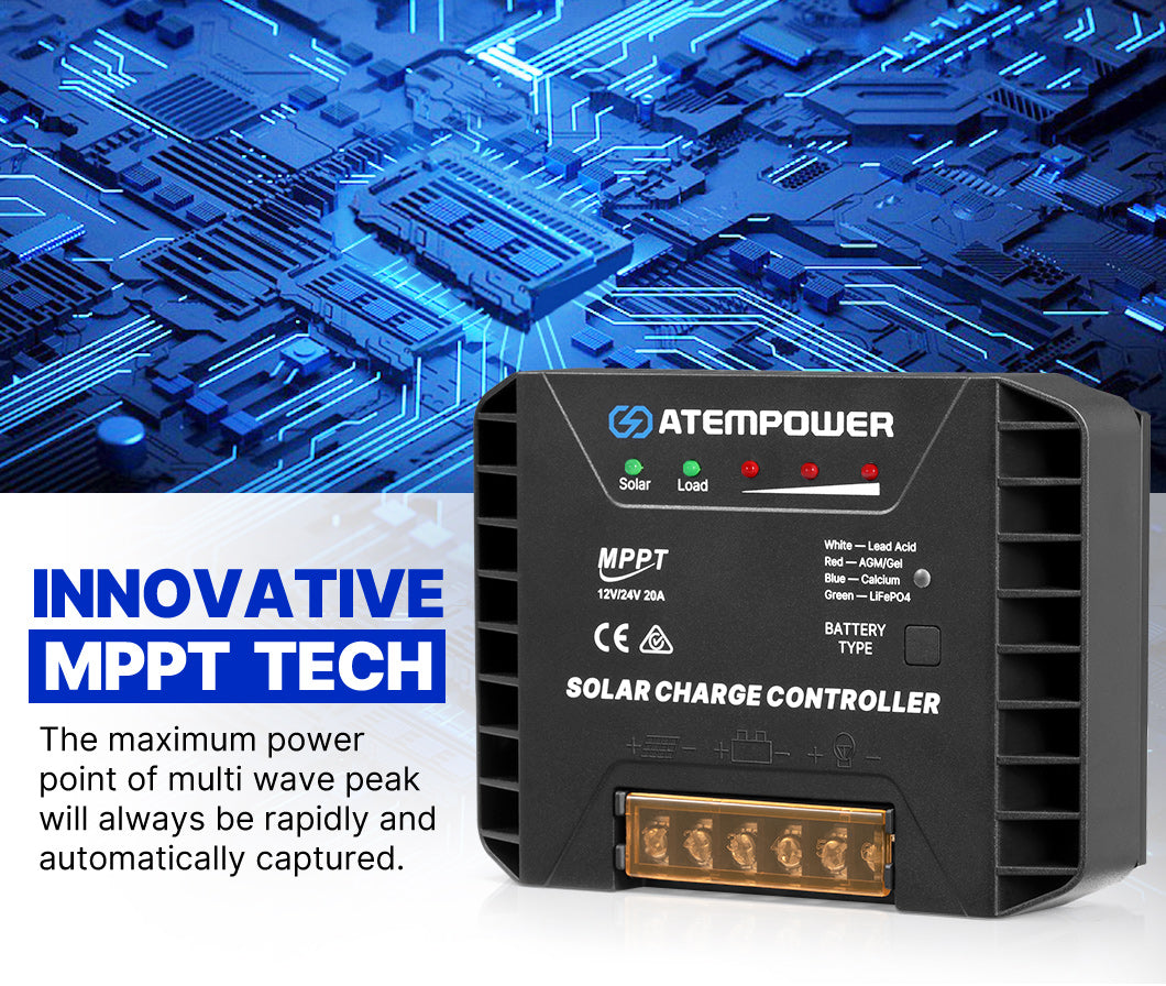 Atem Power 20A MPPT Solar Charge Controller Regulator Lithium Compatible 12V/24V - Sunyee