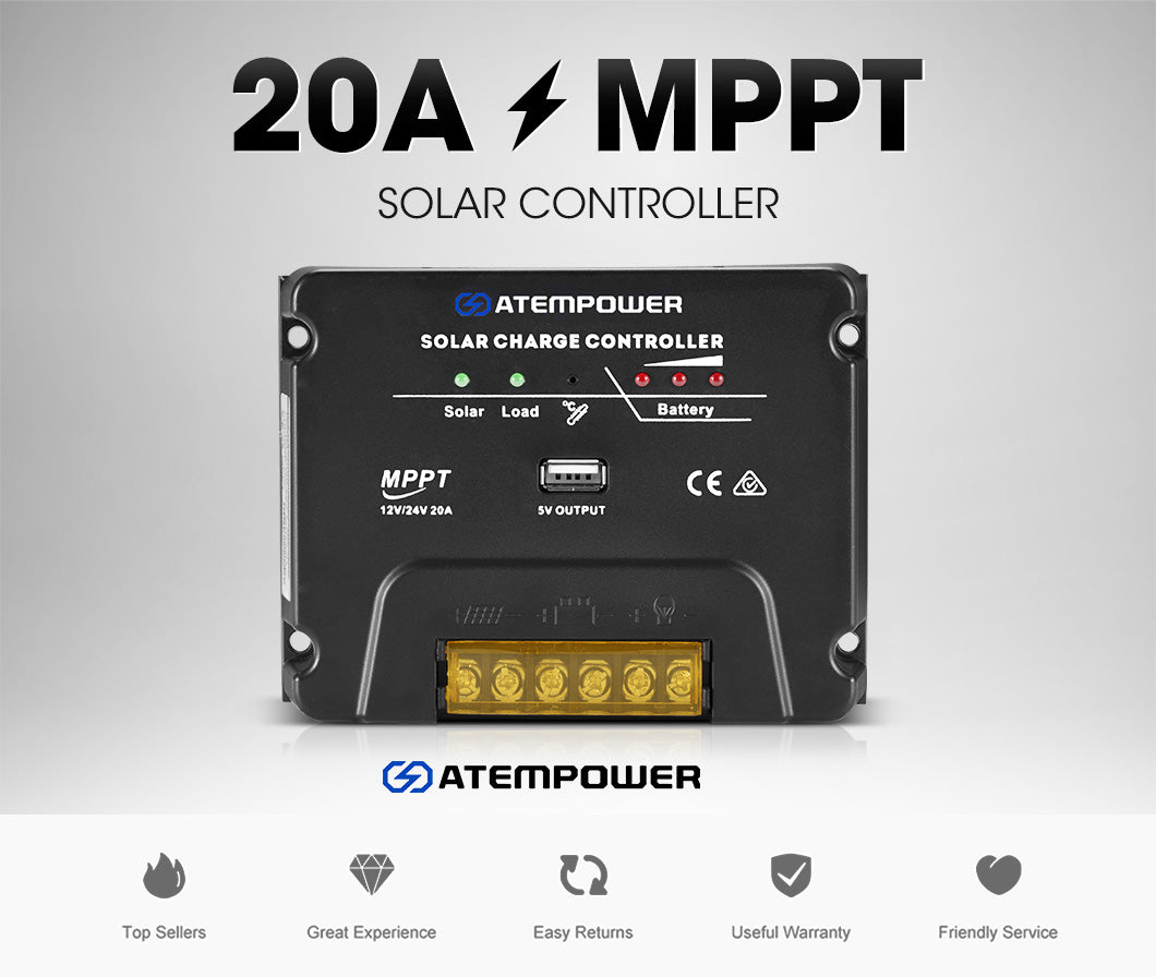 20A MPPT Solar Charge Controller Solar Panel Battery Regulator 12V/24V USB Output - Sunyee