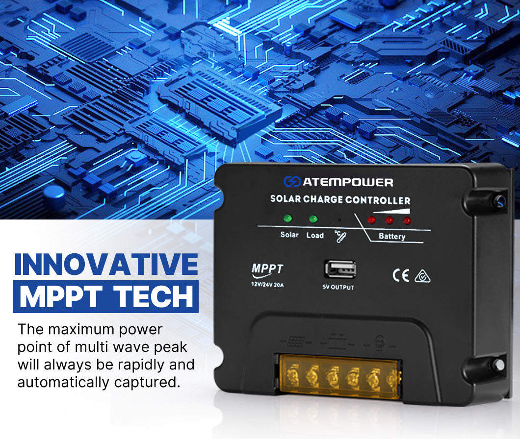 20A MPPT Solar Charge Controller Solar Panel Battery Regulator 12V/24V USB Output - Sunyee