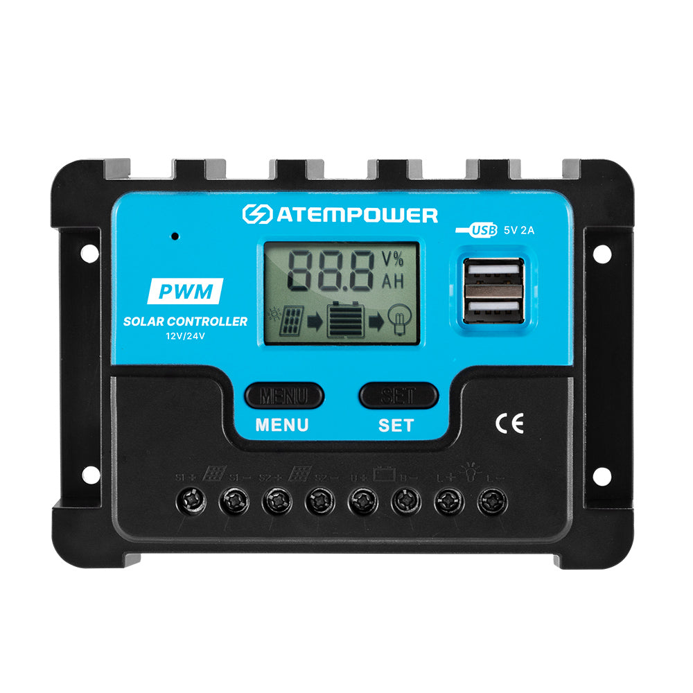 20A Solar Charge Controller 12V 24V Lithium Battery Panel Regulator 2 USB LCD - Sunyee