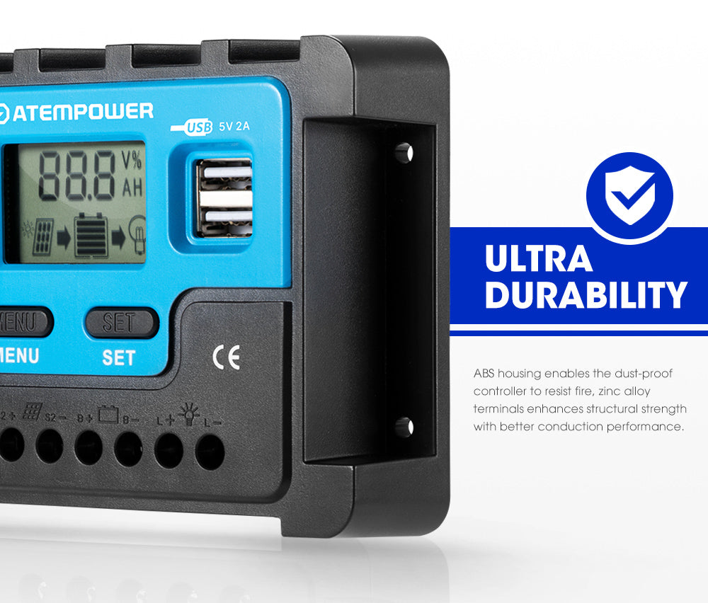 20A Solar Charge Controller 12V 24V Lithium Battery Panel Regulator 2 USB LCD - Sunyee
