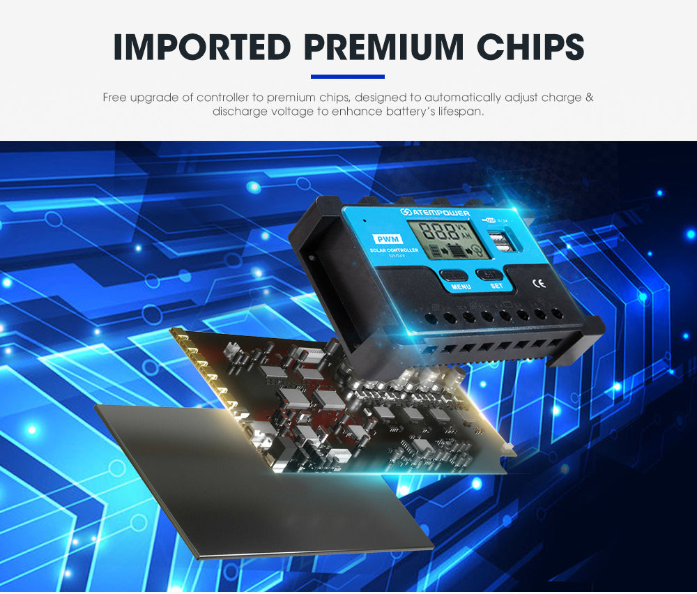 20A Solar Charge Controller 12V 24V Lithium Battery Panel Regulator 2 USB LCD - Sunyee