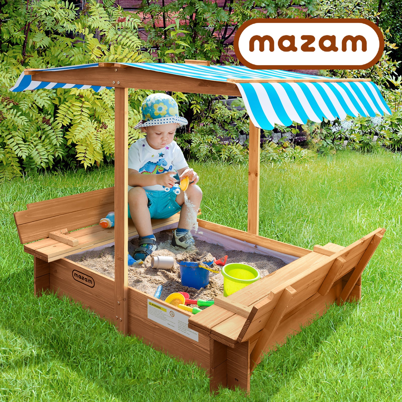 Mazam Kids Sandpit Outdoor Toys Wooden Sandbox Beach Play Box Children Canopy - Sunyee