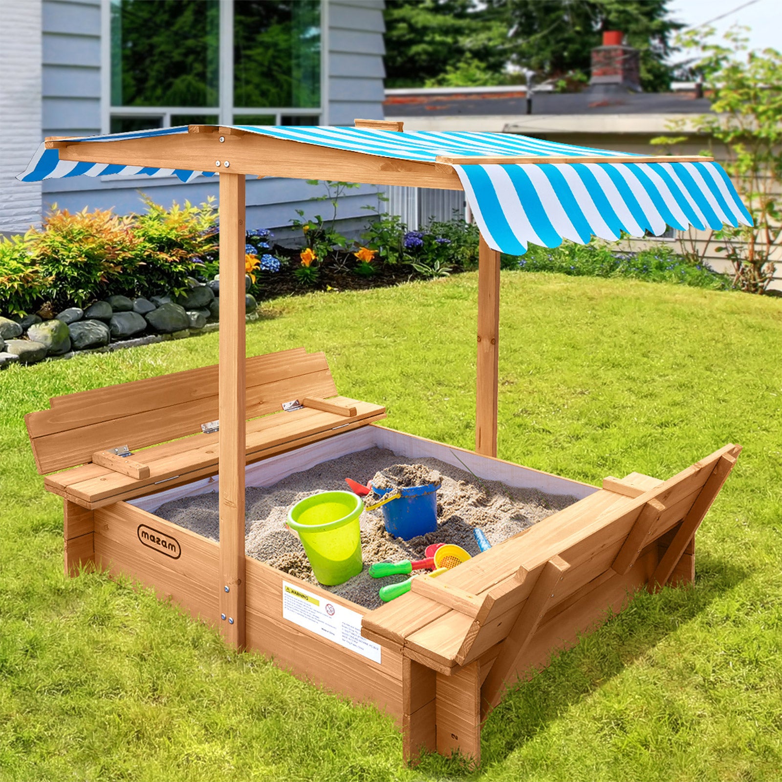 Mazam Kids Sandpit Outdoor Toys Wooden Sandbox Beach Play Box Children Canopy - Sunyee