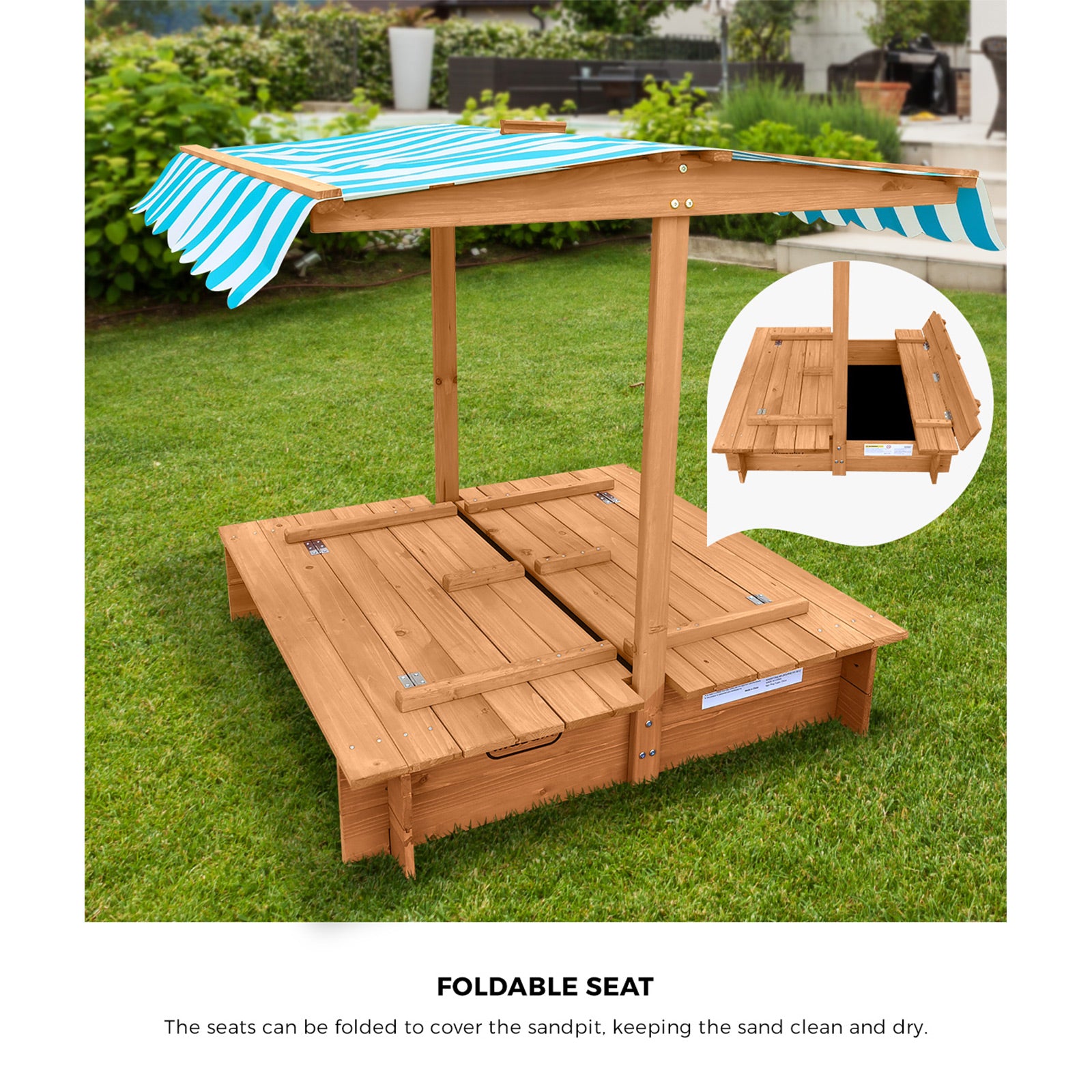 Mazam Kids Sandpit Outdoor Toys Wooden Sandbox Beach Play Box Children Canopy - Sunyee