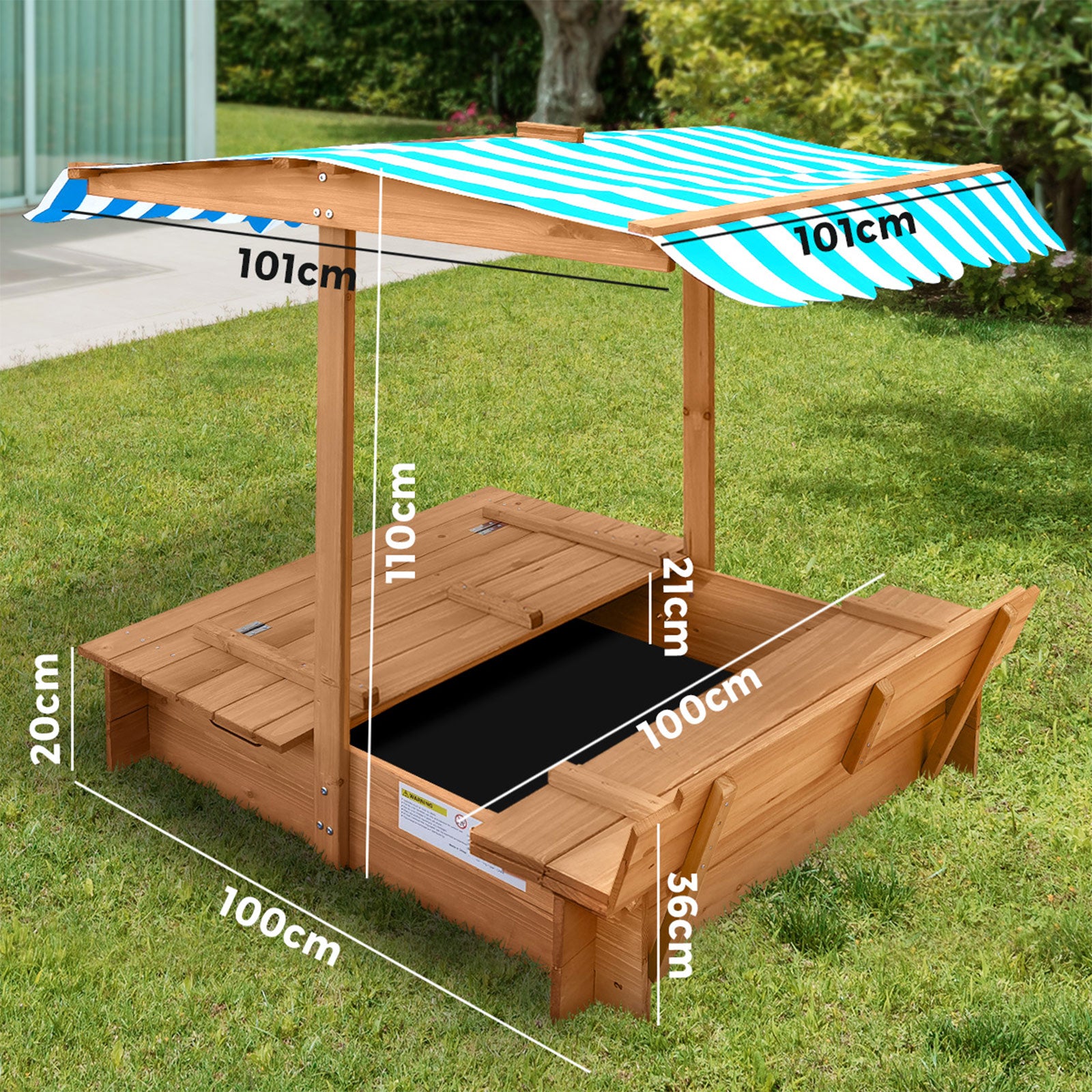 Mazam Kids Sandpit Outdoor Toys Wooden Sandbox Beach Play Box Children Canopy - Sunyee