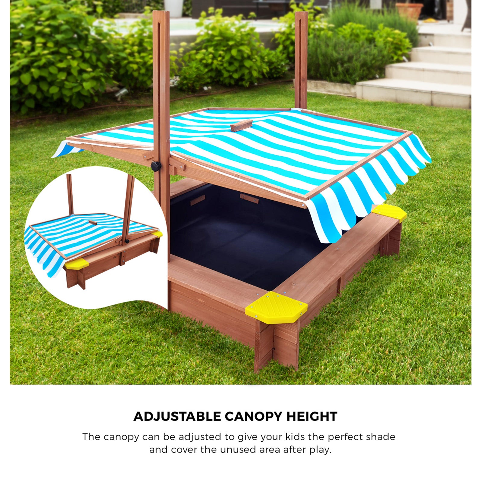 Mazam Kids Sandpit Outdoor Toys Wooden Sandbox Beach Play Box Children Canopy - Sunyee