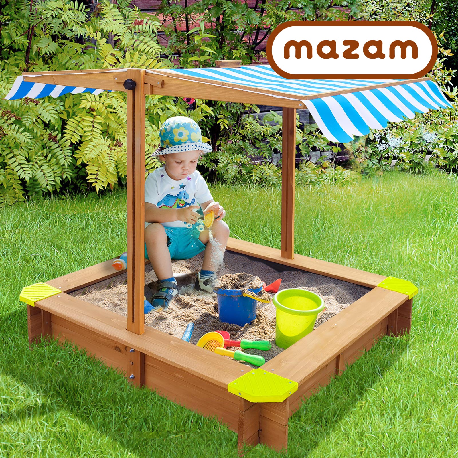 Mazam Kids Sandpit Outdoor Toys Wooden Sandbox Beach Play Box Children Canopy - Sunyee