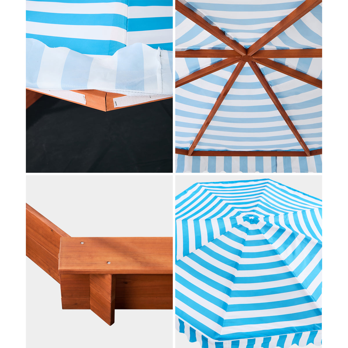 Mazam 210cm Kids Octagonal Wooden Sandpit Sandbox UV Canopy Seats Bottom Liner