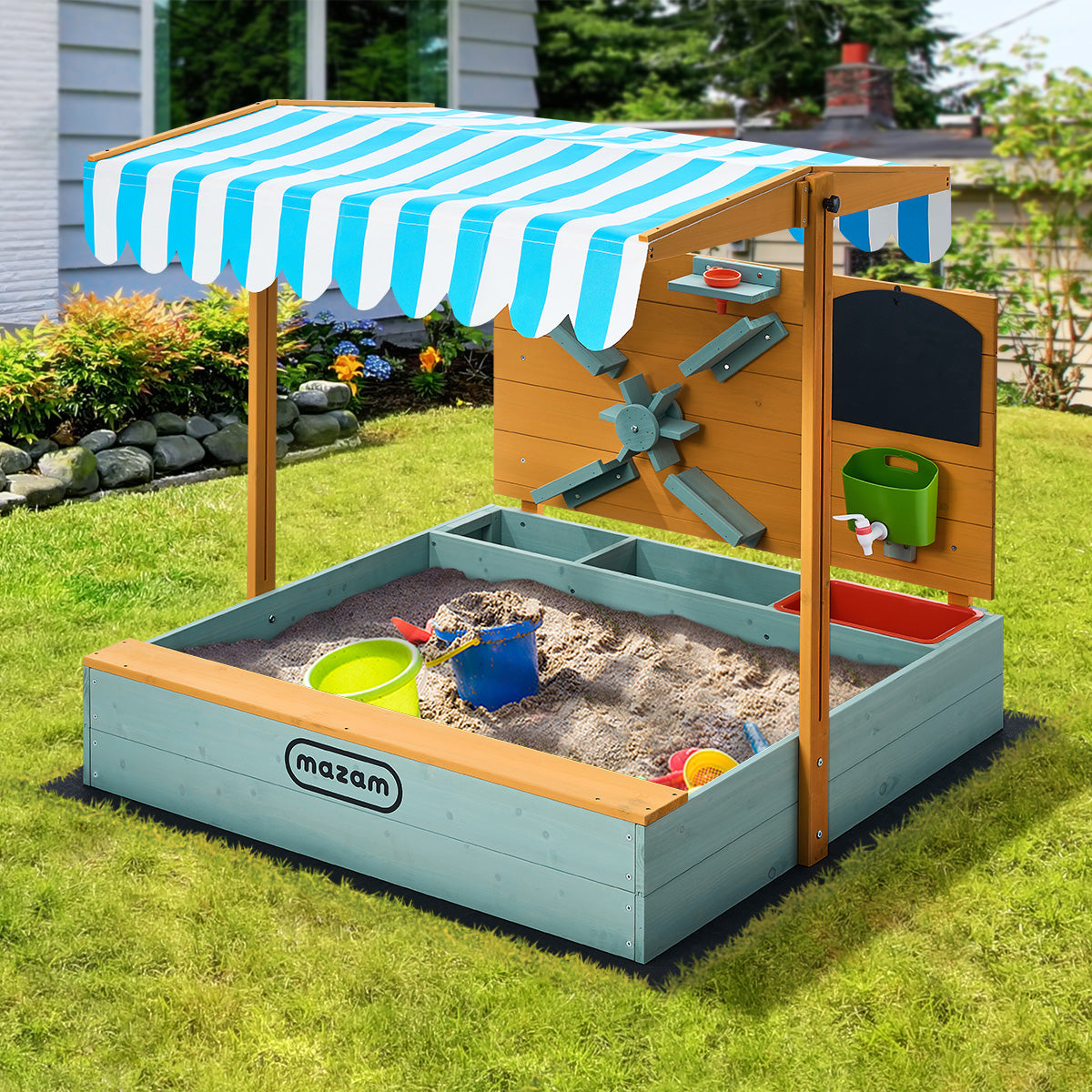 Mazam Kids Sandpit Outdoor Wooden Sandbox Beach Play Canopy Sand Play Toy Set - Sunyee