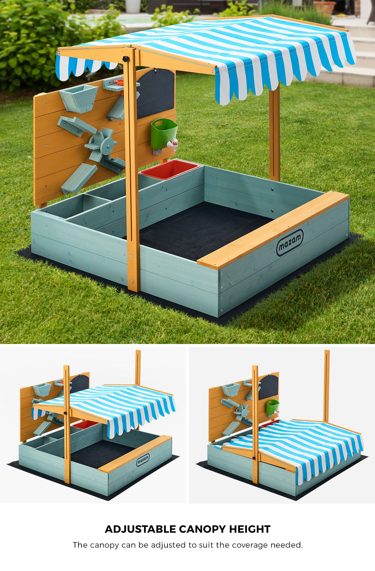 Mazam Kids Sandpit Outdoor Wooden Sandbox Beach Play Canopy Sand Play Toy Set - Sunyee