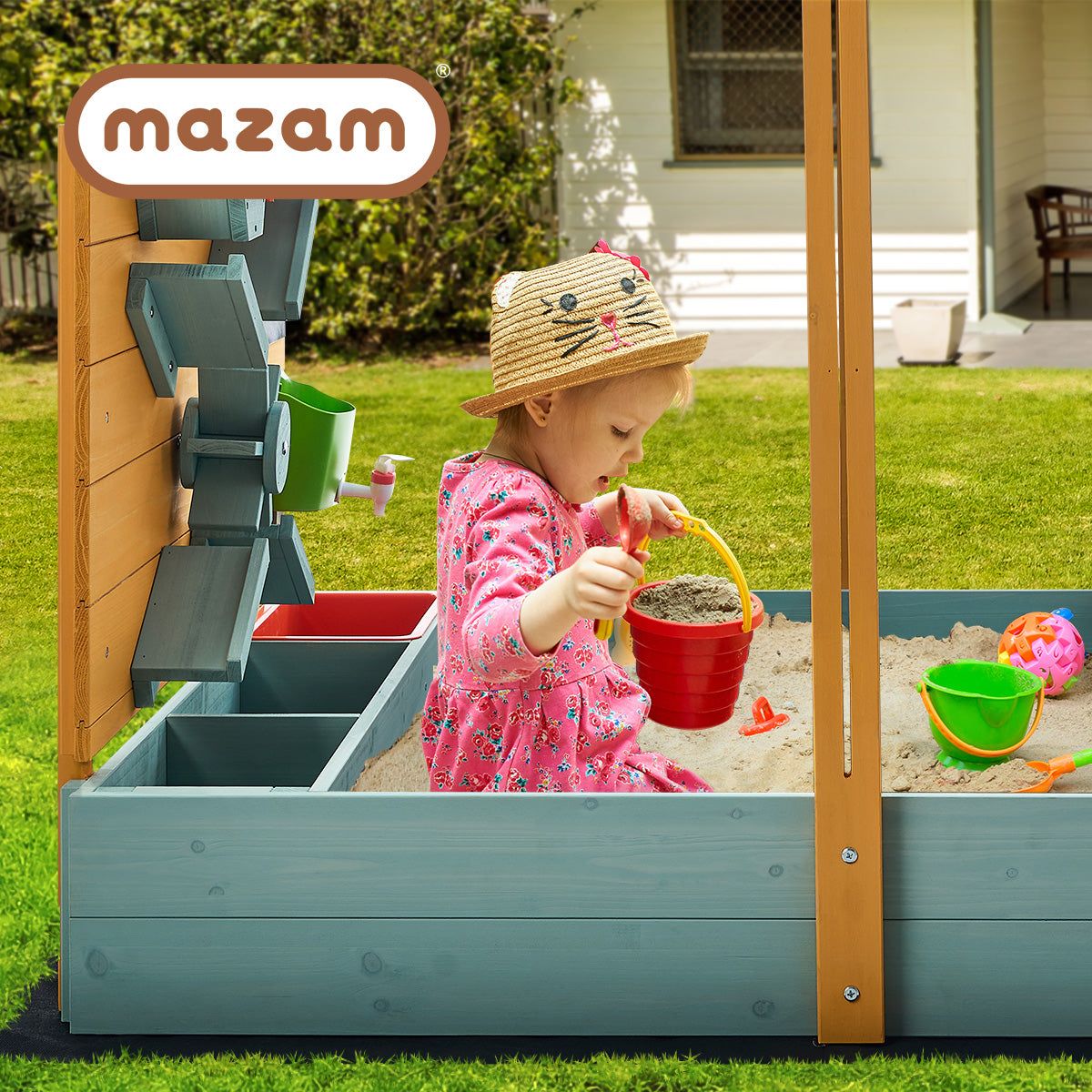 Mazam Kids Sandpit Outdoor Wooden Sandbox Beach Play Canopy Sand Play Toy Set - Sunyee