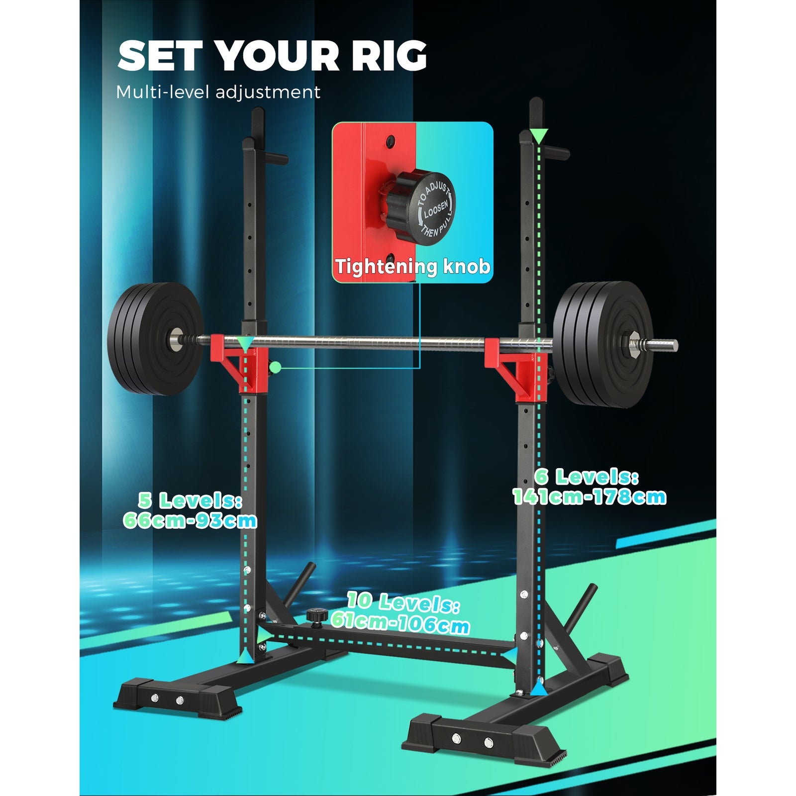 Finex Squat Rack Adjustable Barbell Rack Weight Bench Press Barbell Bar Stand - Sunyee