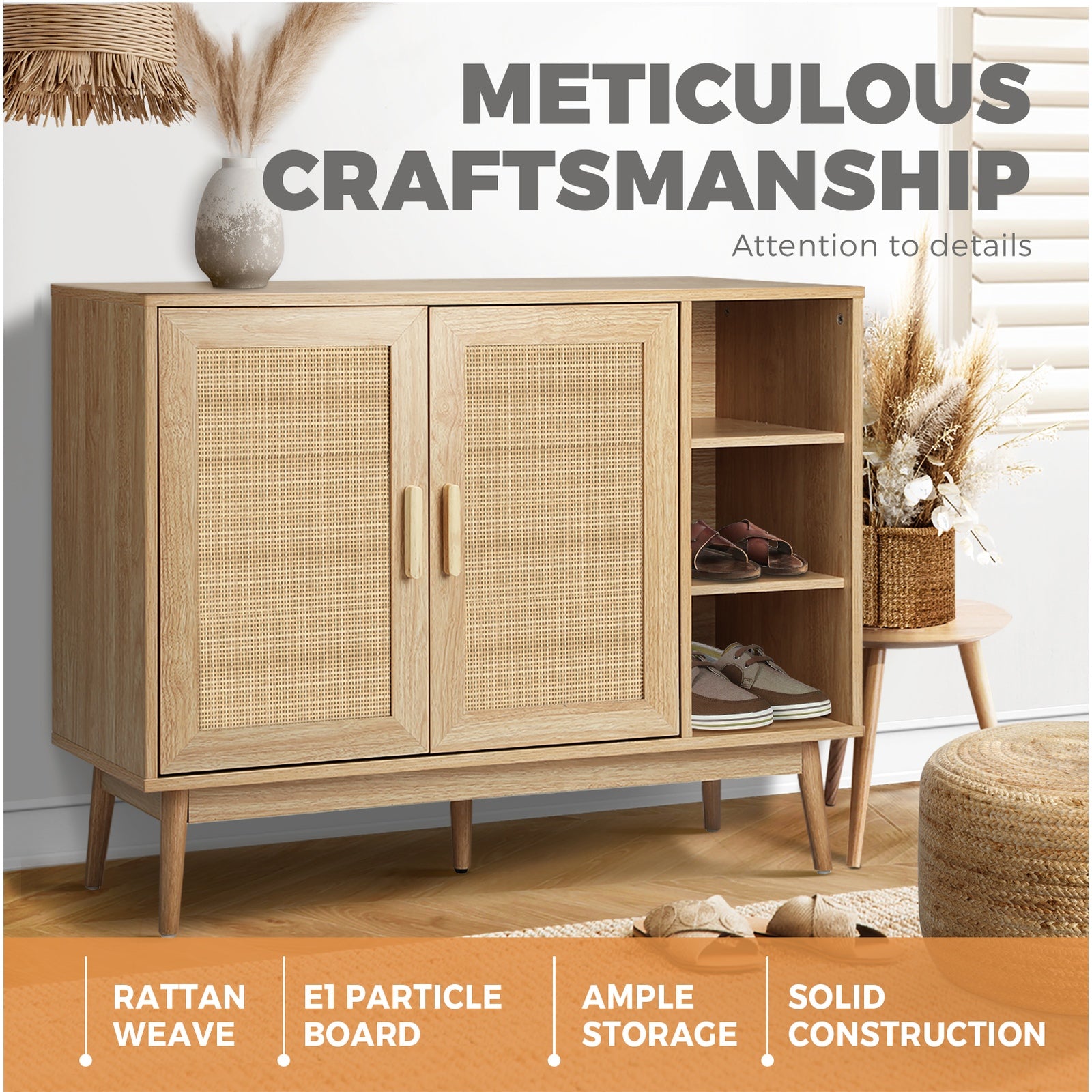 Oikiture Shoe Rack Shoes Storage Cabinet Sideboard Organiser Rattan Furniture - Sunyee