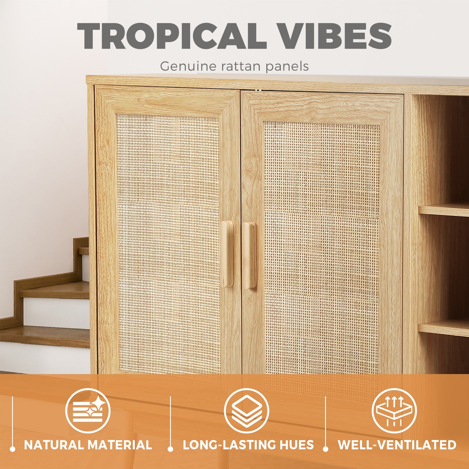 Oikiture Shoe Rack Shoes Storage Cabinet Sideboard Organiser Rattan Furniture - Sunyee