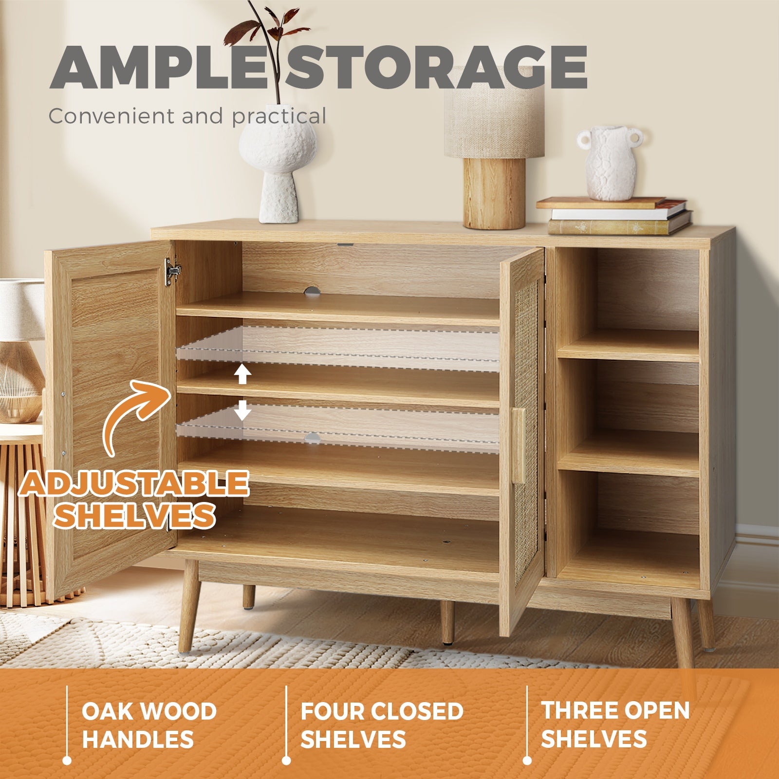 Oikiture Shoe Rack Shoes Storage Cabinet Sideboard Organiser Rattan Furniture - Sunyee