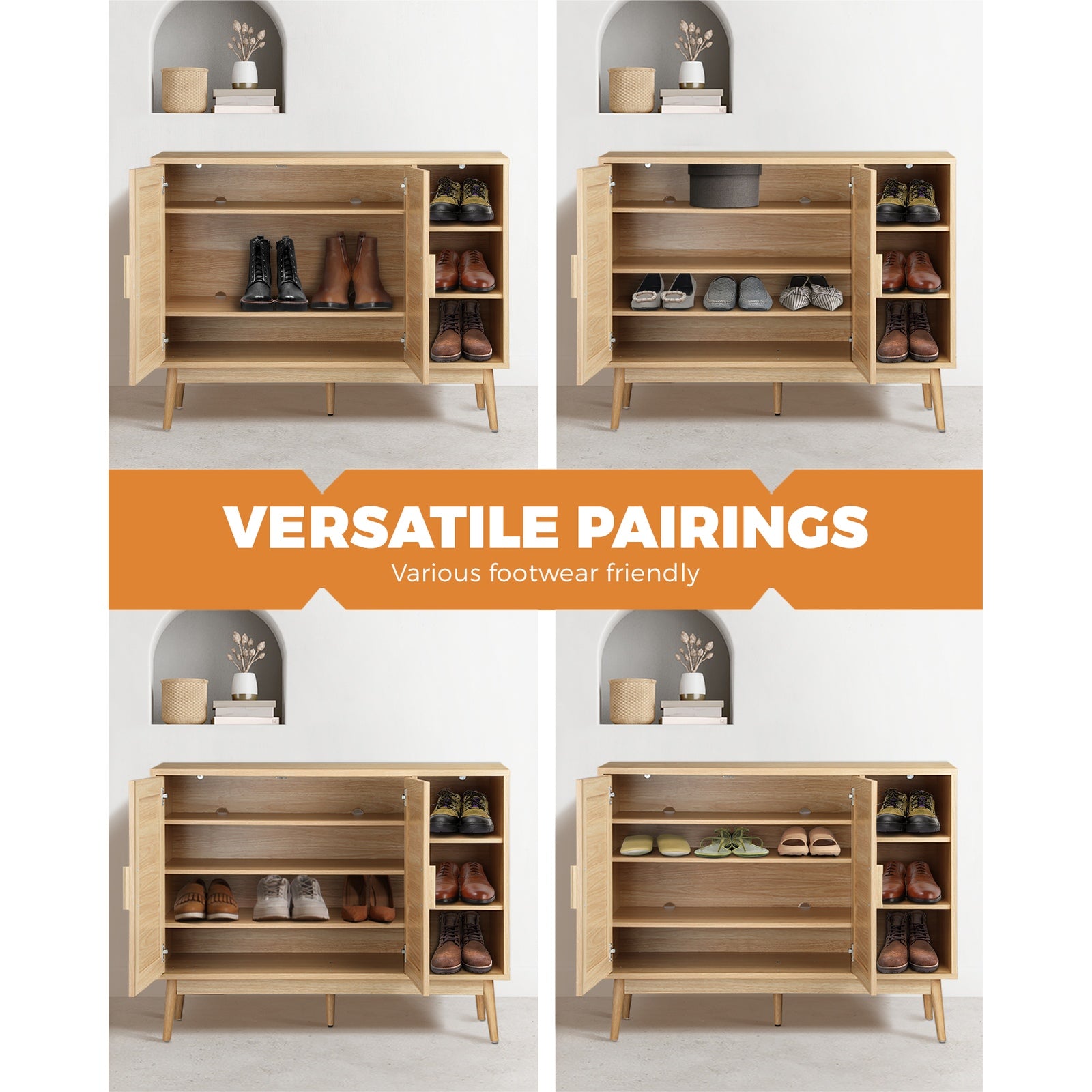 Oikiture Shoe Rack Shoes Storage Cabinet Sideboard Organiser Rattan Furniture - Sunyee