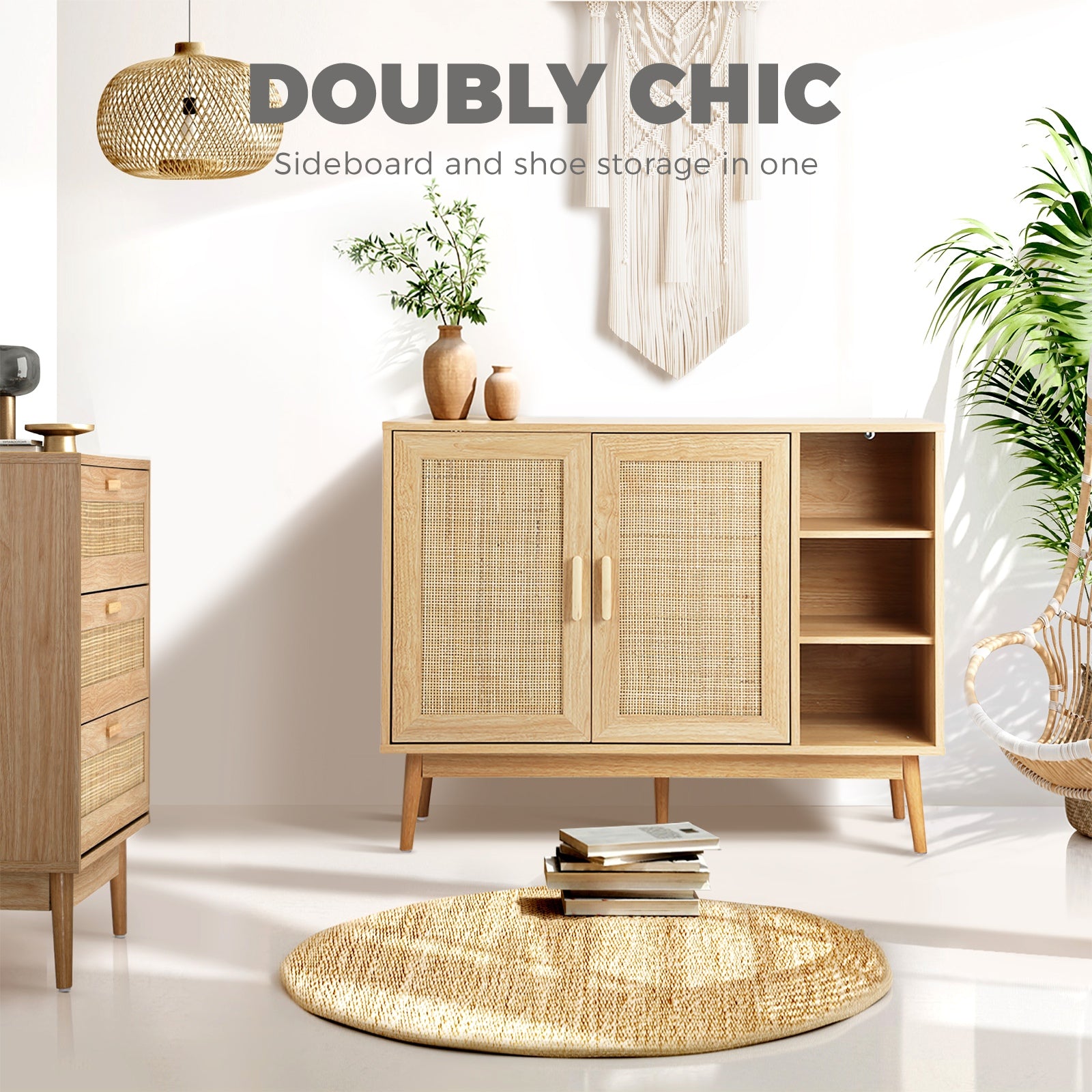 Oikiture Shoe Rack Shoes Storage Cabinet Sideboard Organiser Rattan Furniture - Sunyee