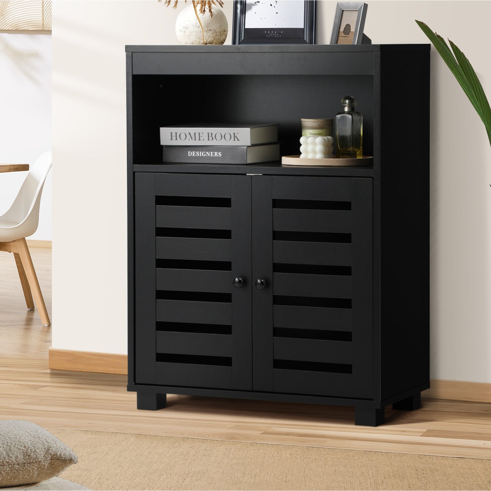 Oikiture Shoe Rack Shoes Storage Cabinet Organiser Shelf 2 Doors Black - Sunyee