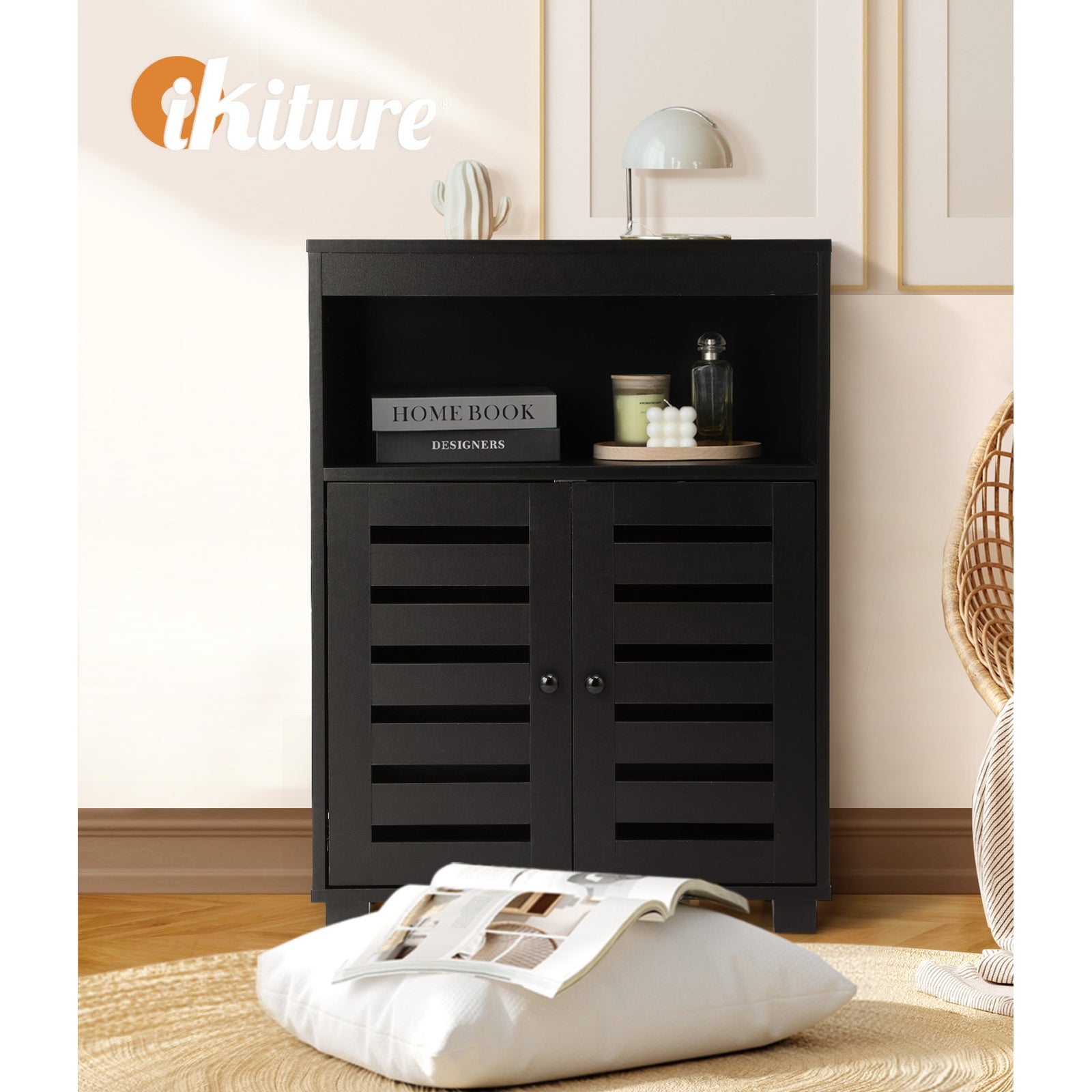 Oikiture Shoe Rack Shoes Storage Cabinet Organiser Shelf 2 Doors Black - Sunyee