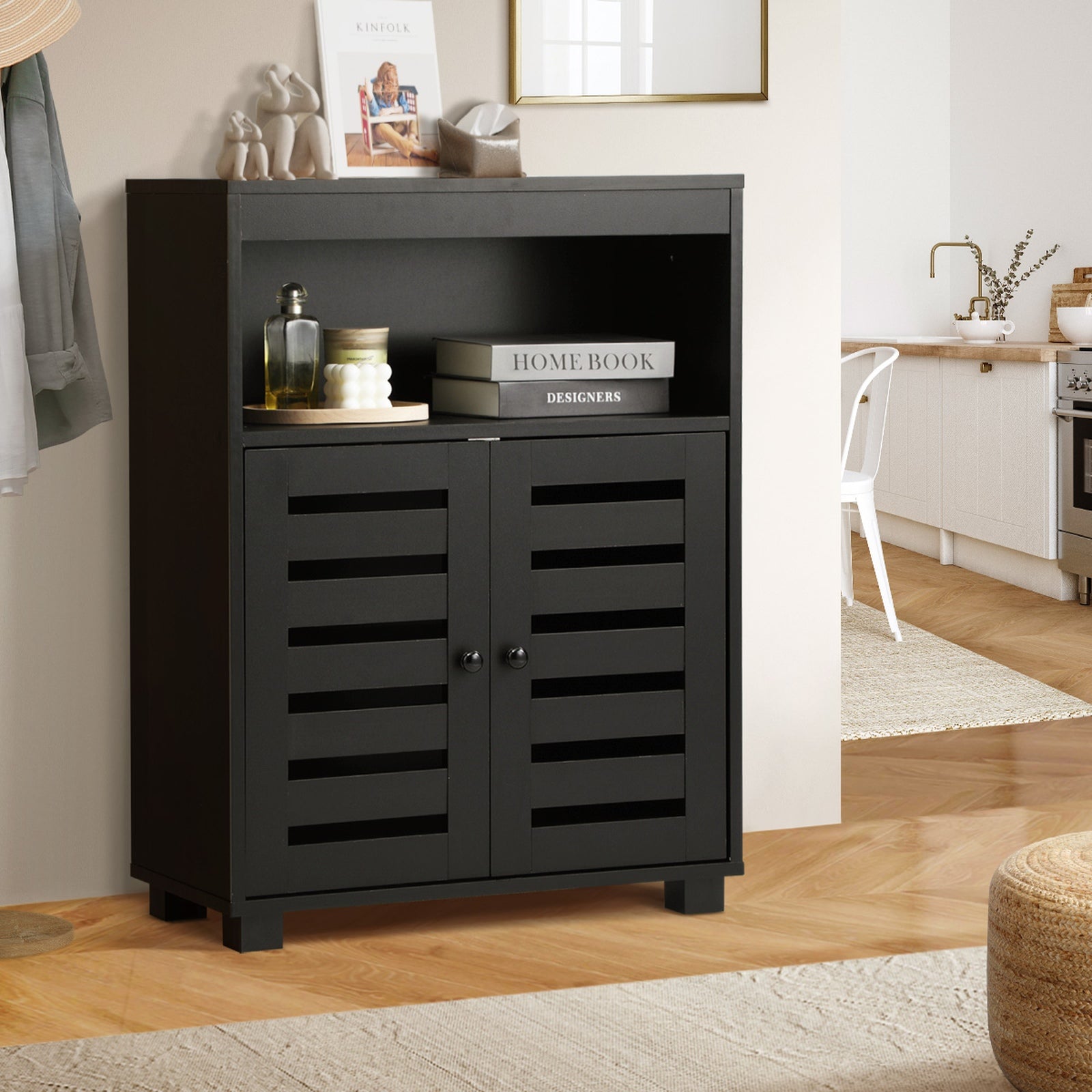 Oikiture Shoe Rack Shoes Storage Cabinet Organiser Shelf 2 Doors Black - Sunyee