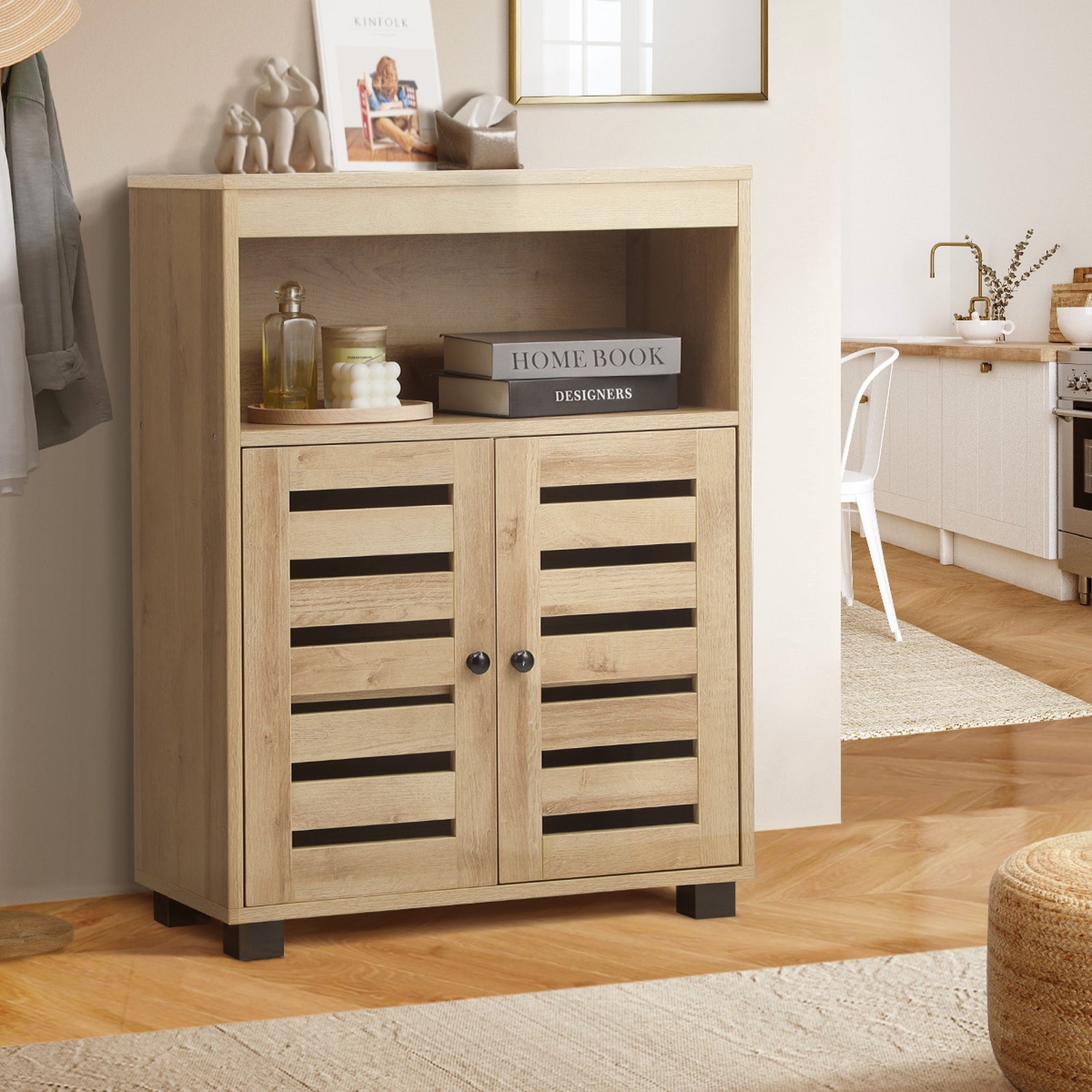 Oikiture Shoe Rack Shoes Storage Cabinet Organiser Shelf 2 Doors Brown - Sunyee