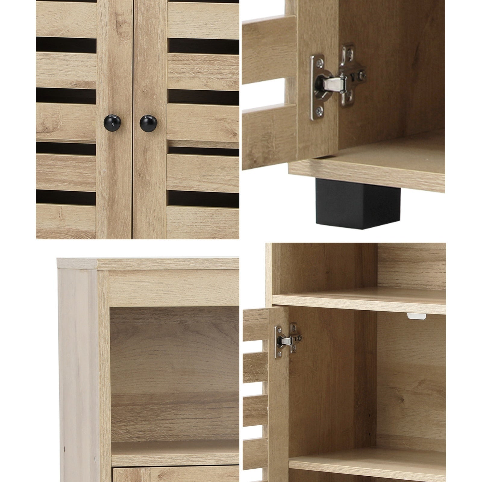 Oikiture Shoe Rack Shoes Storage Cabinet Organiser Shelf 2 Doors Brown - Sunyee