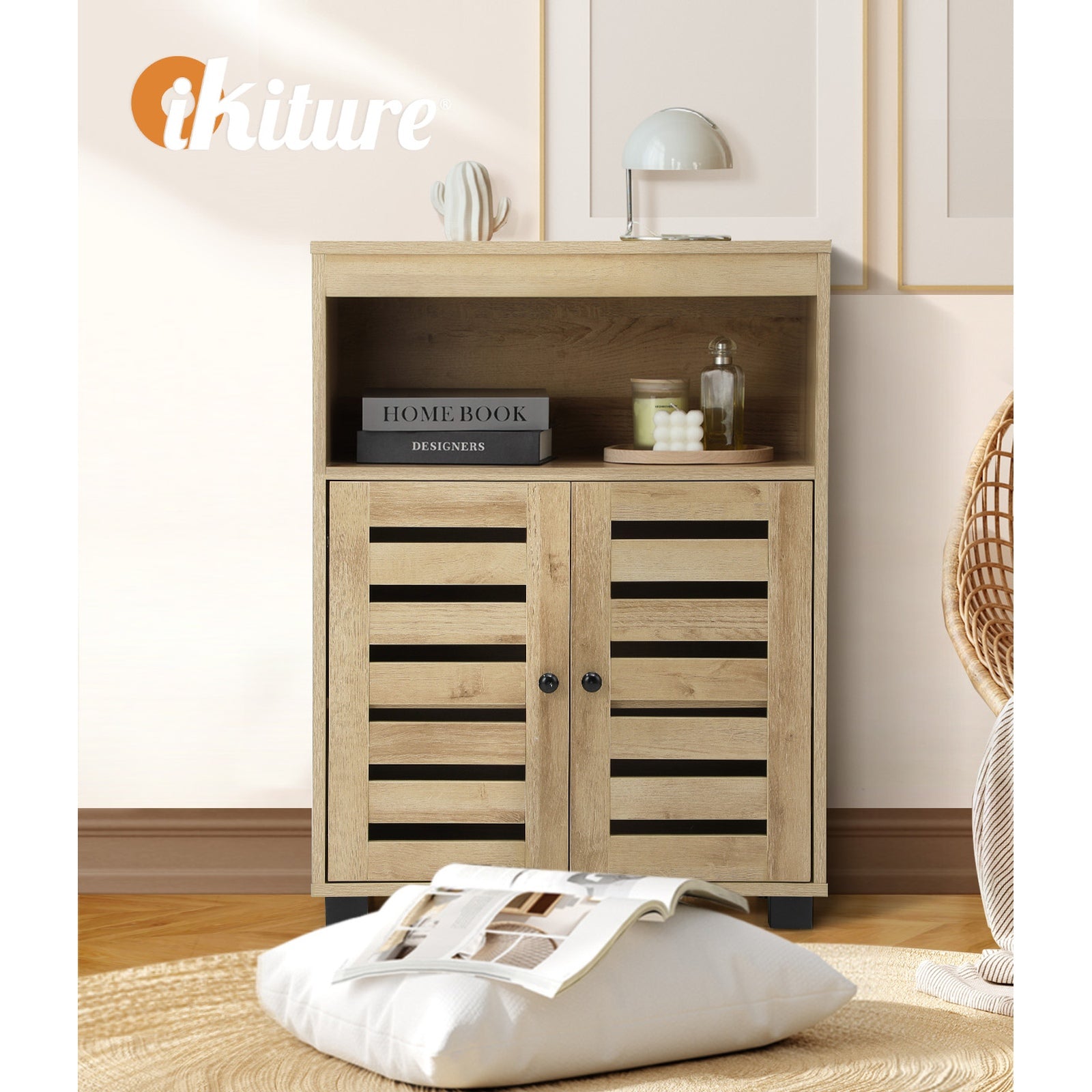 Oikiture Shoe Rack Shoes Storage Cabinet Organiser Shelf 2 Doors Brown - Sunyee