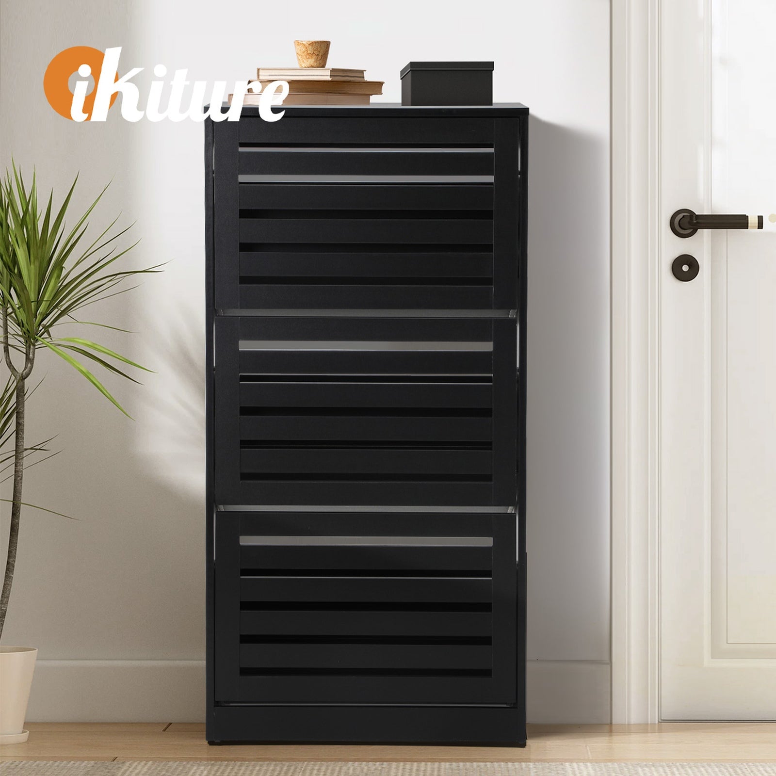 Oikiture Shoe Rack Shoes Storage Cabinet Organiser Shelf 3 Doors 45 Pairs Black - Sunyee