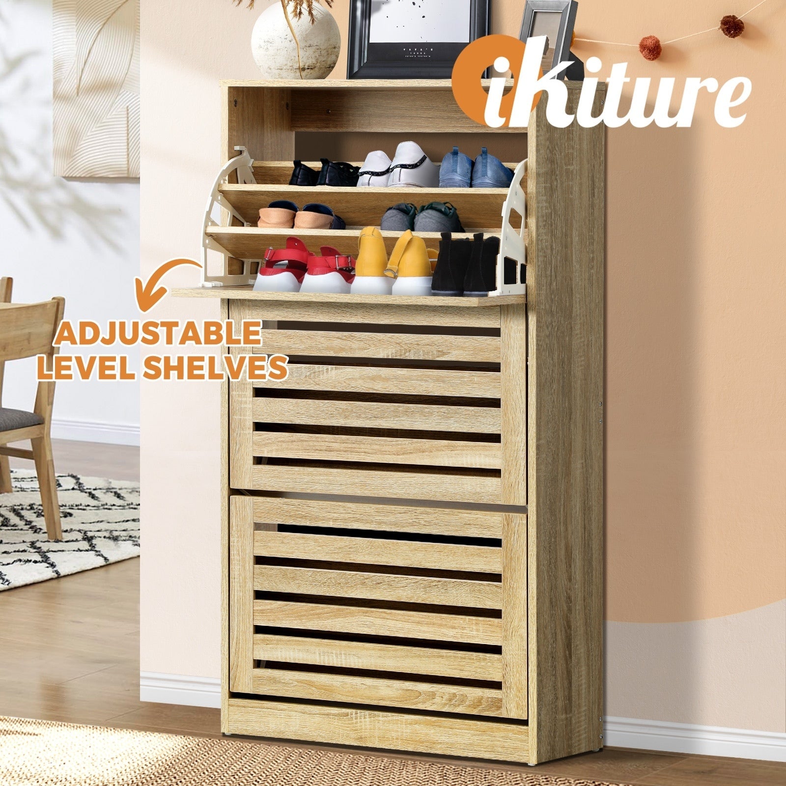 Oikiture Shoes Rack Shoe Storage Cabinet Organiser Shelf Cupboard White Wooden - Sunyee