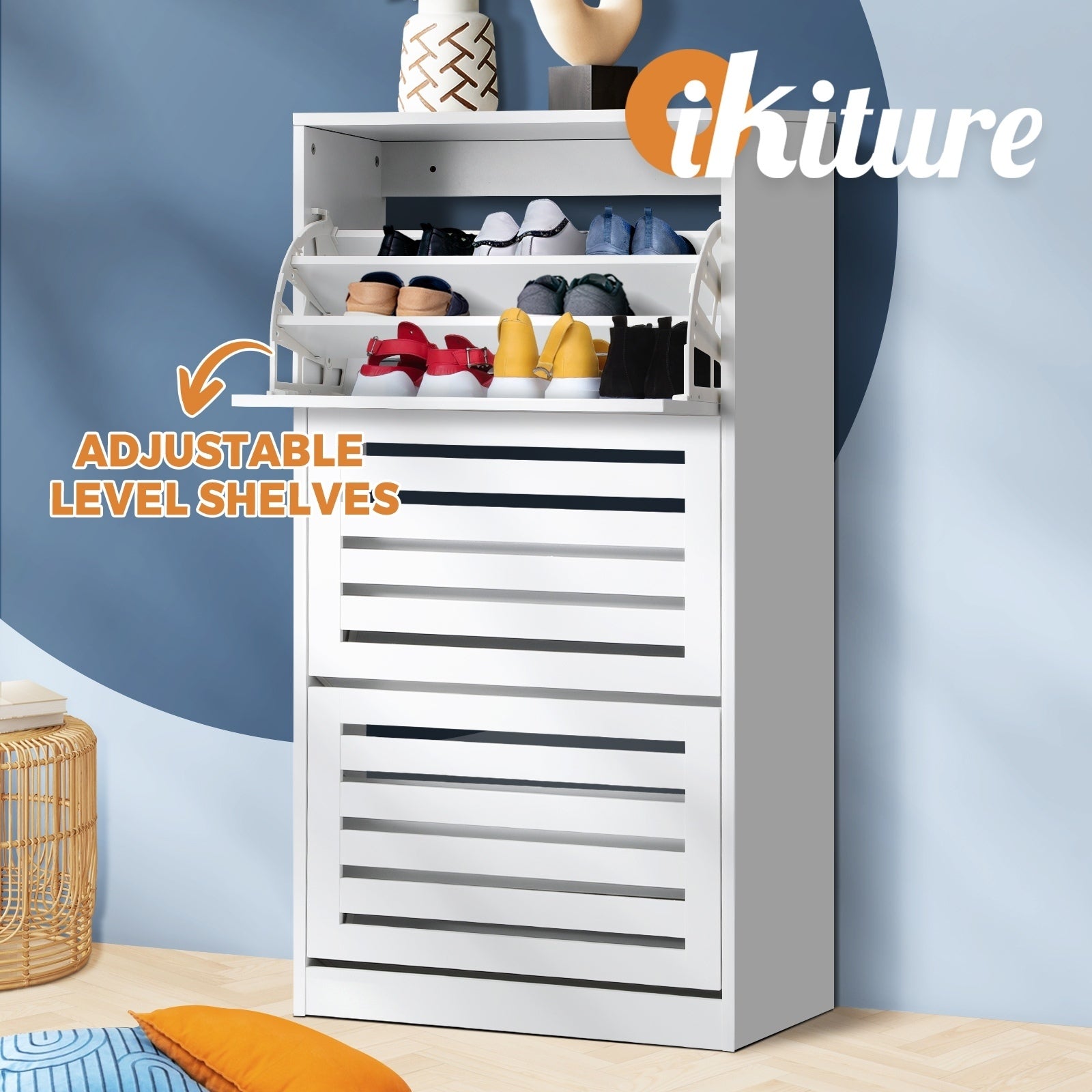 Oikiture Shoes Rack Shoe Storage Cabinet Organiser Shelf Cupboard White Wooden - Sunyee
