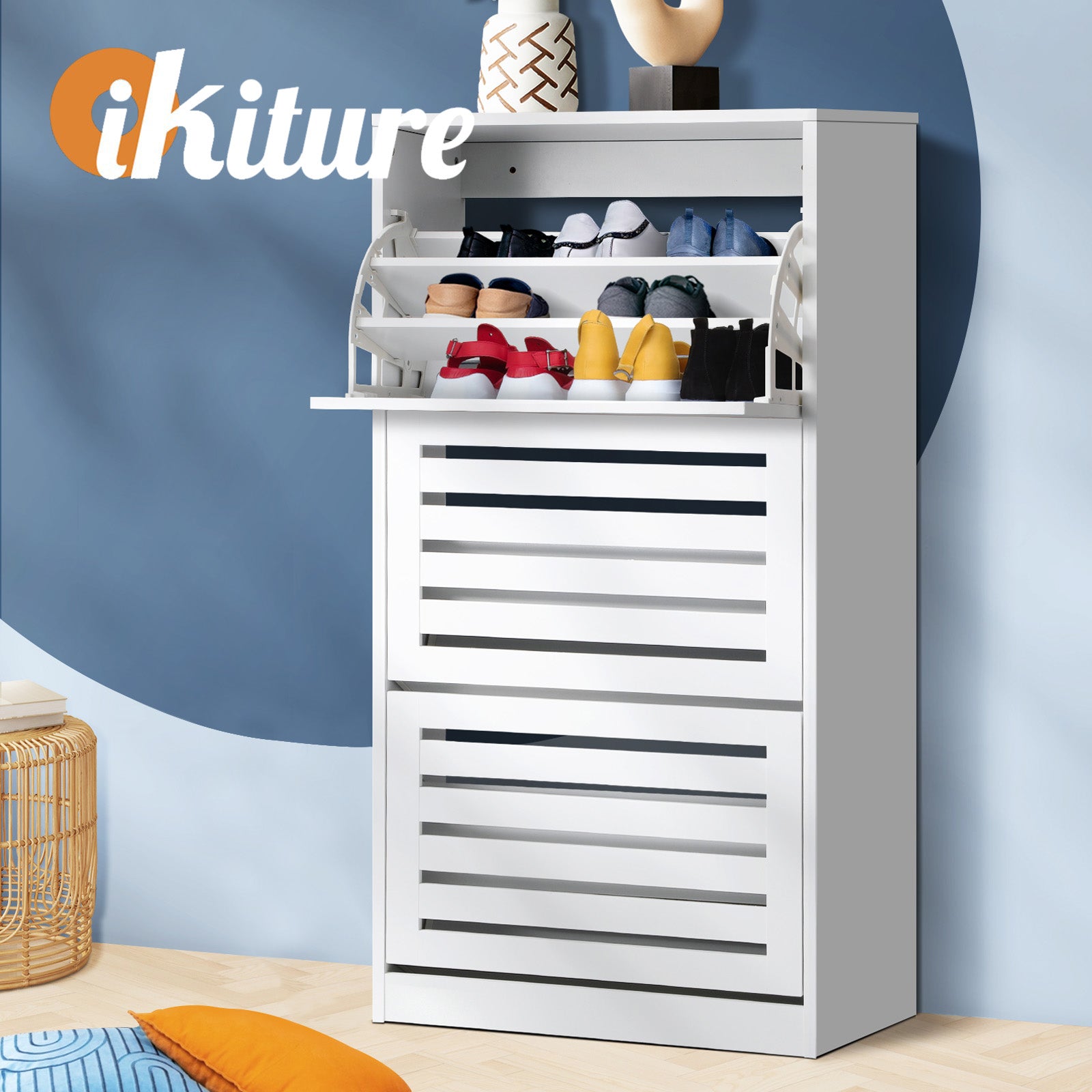 Oikiture Shoes Rack Shoe Storage Cabinet Organiser Shelf 3 Doors 45 Pairs White - Sunyee