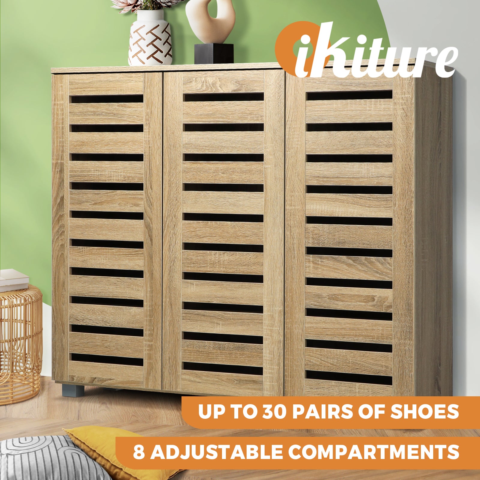 Oikiture Shoes Rack Shoe Storage Cabinet Organiser Shelf Cupboard White Wooden - Sunyee
