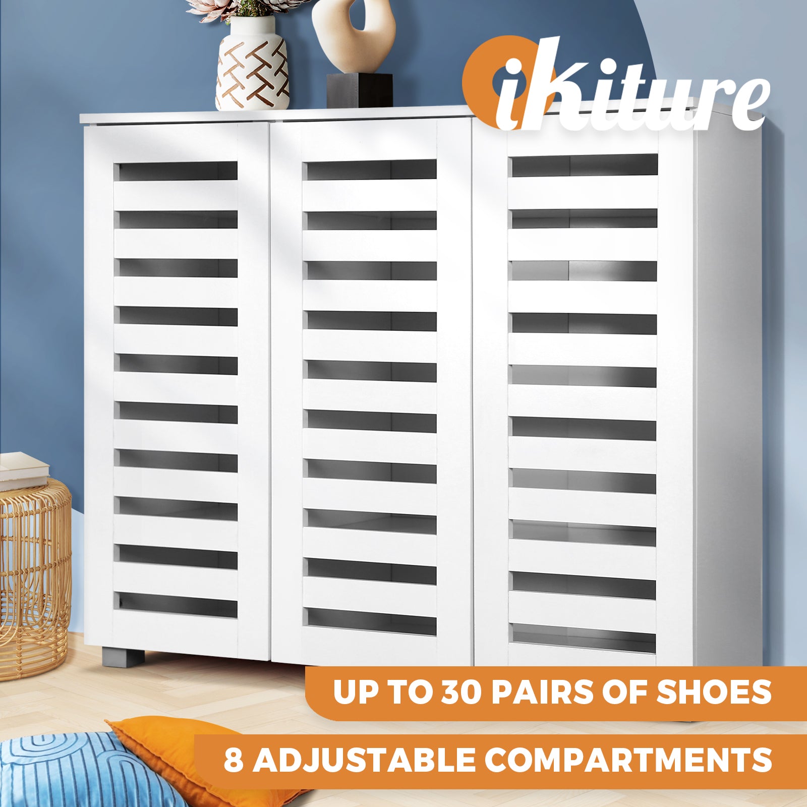 Oikiture Shoes Rack Shoe Storage Cabinet Organiser Shelf Cupboard White Wooden - Sunyee