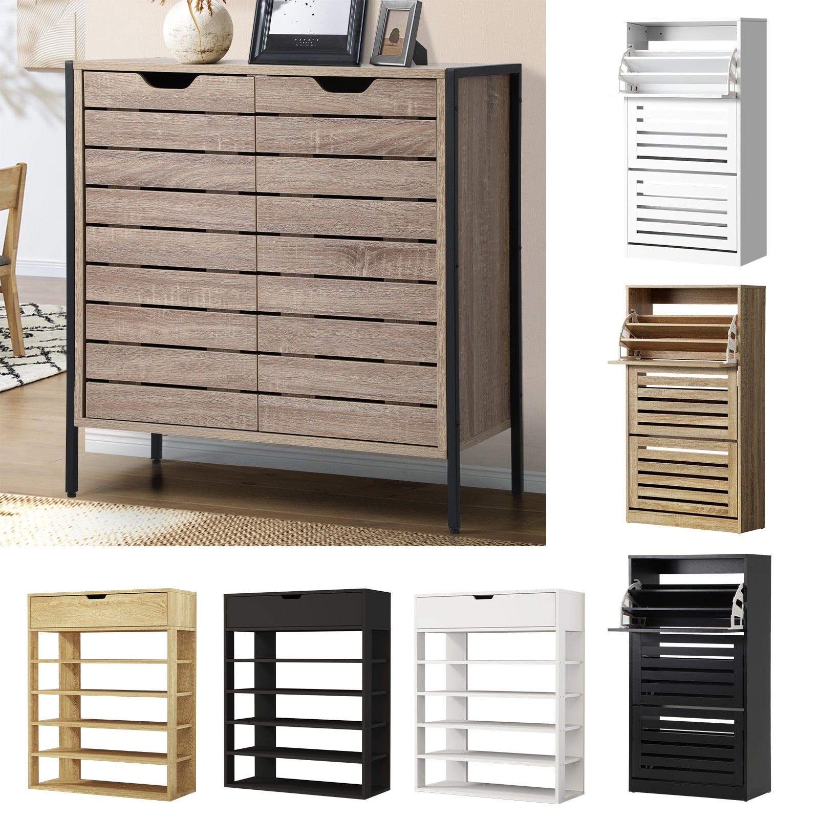 Oikiture Shoes Rack Shoe Storage Cabinet Organiser Shelf Cupboard White Wooden - Sunyee