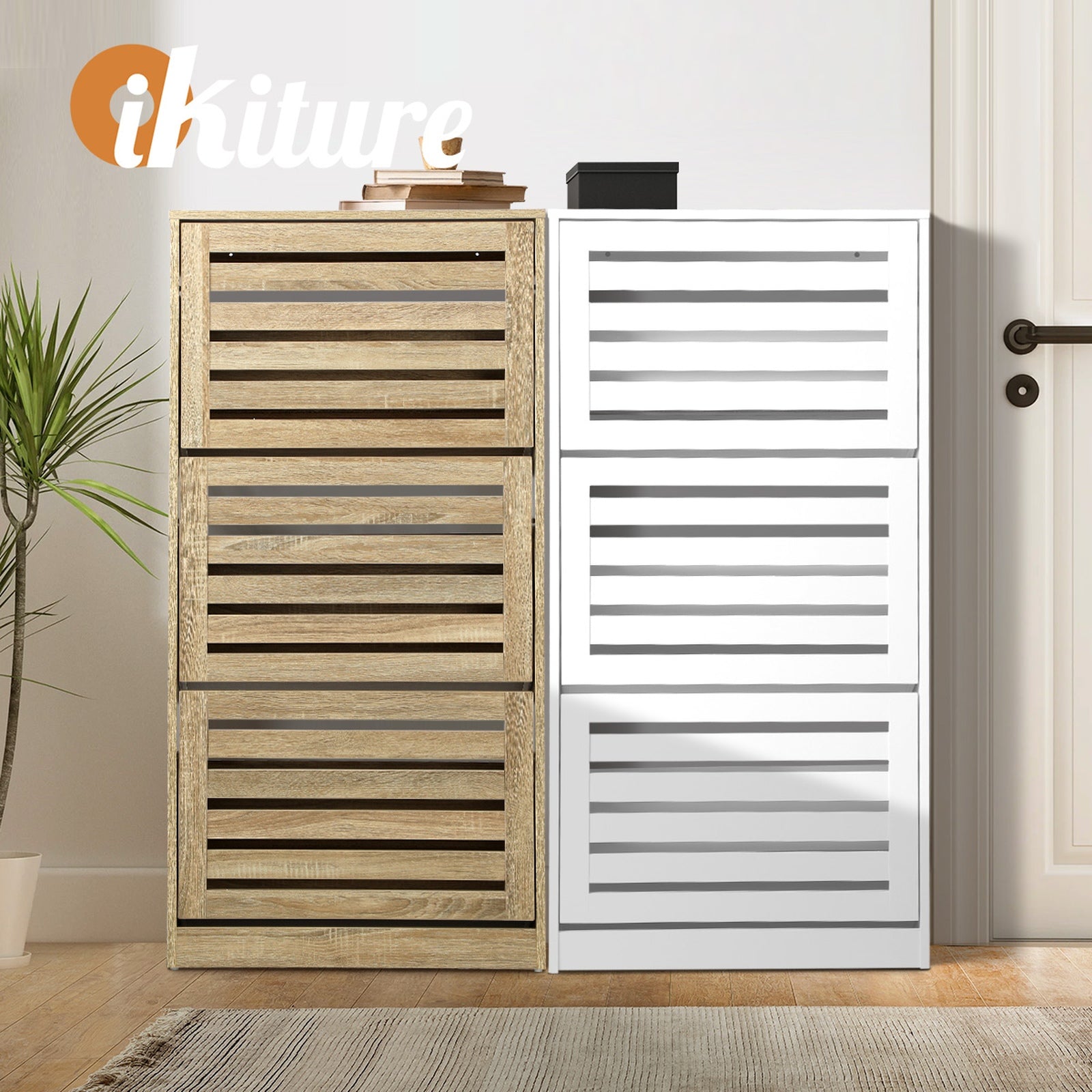 Oikiture Shoes Rack Shoe Storage Cabinet Organiser Shelf Cupboard White Wooden - Sunyee