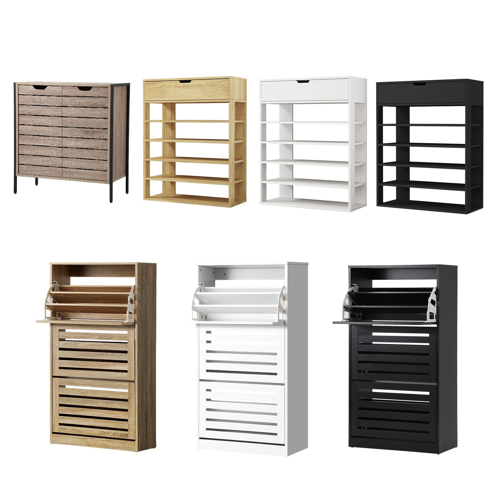Oikiture Shoes Rack Shoe Storage Cabinet Organiser Shelf Cupboard White Wooden - Sunyee
