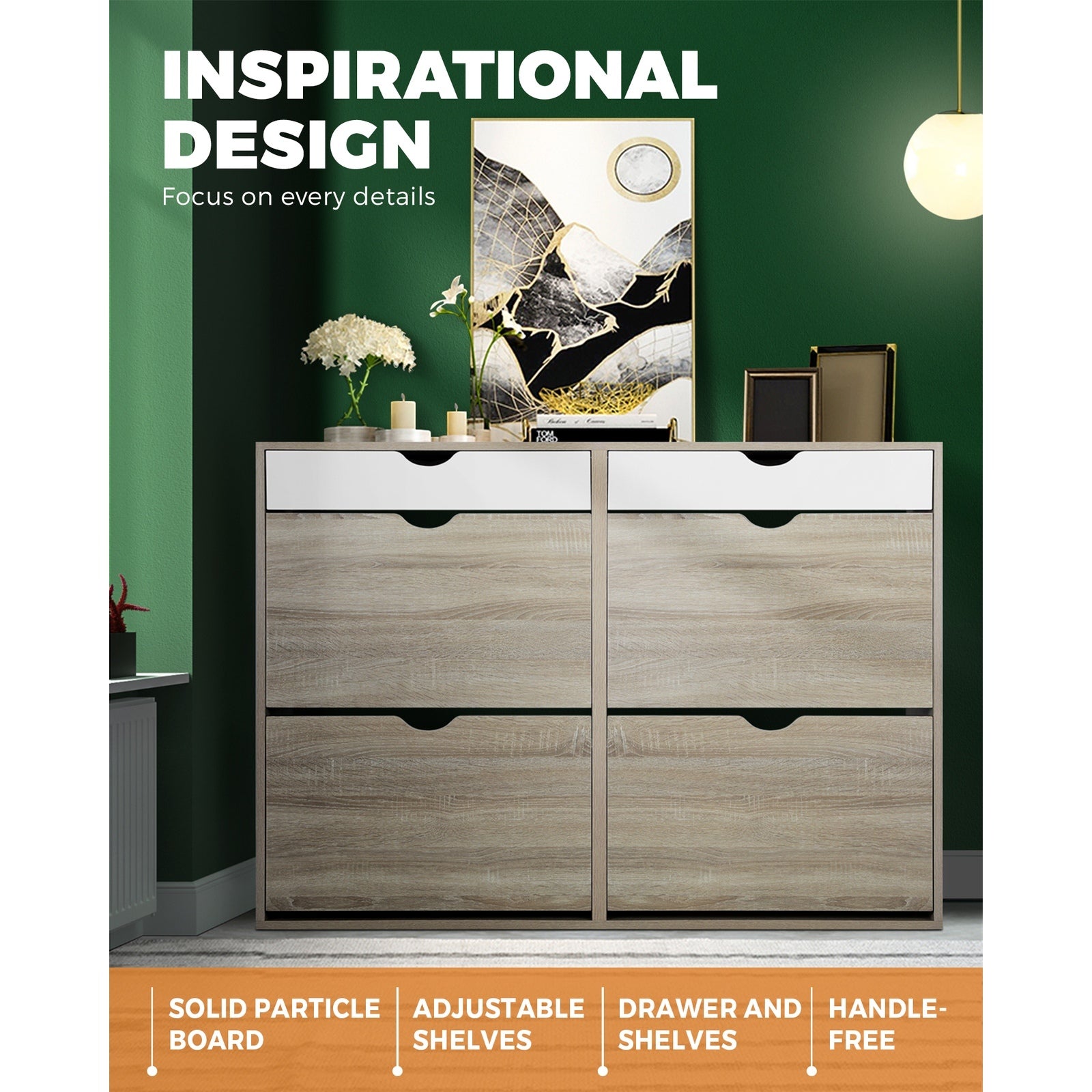 Oikiture 2 Tiers Shoe Cabinet Shoes Storage 36 Pairs Rack Organiser Shelf Drawer - Sunyee