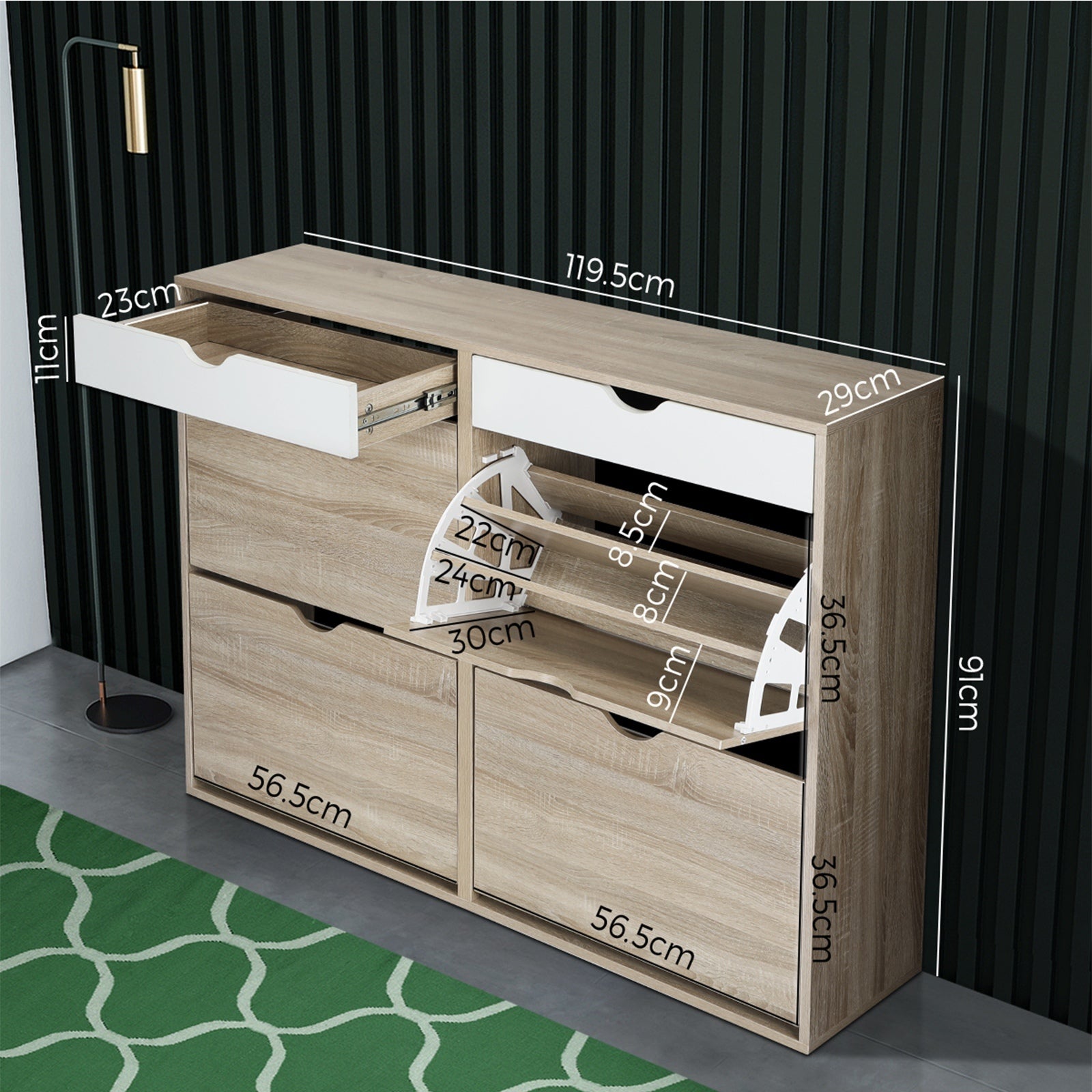 Oikiture 2 Tiers Shoe Cabinet Shoes Storage 36 Pairs Rack Organiser Shelf Drawer - Sunyee