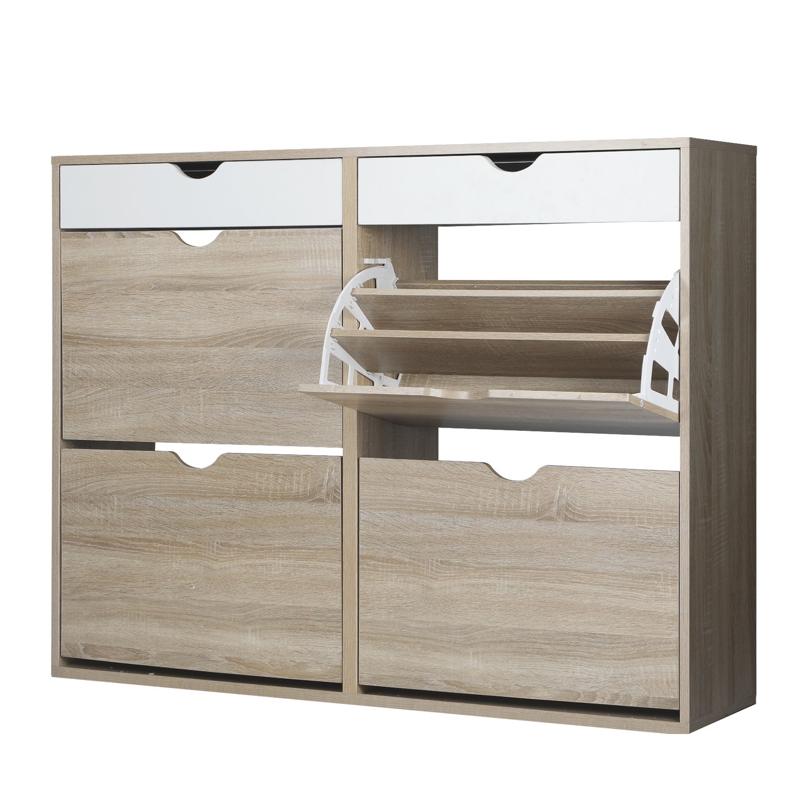 Oikiture 2 Tiers Shoe Cabinet Shoes Storage 36 Pairs Rack Organiser Shelf Drawer - Sunyee