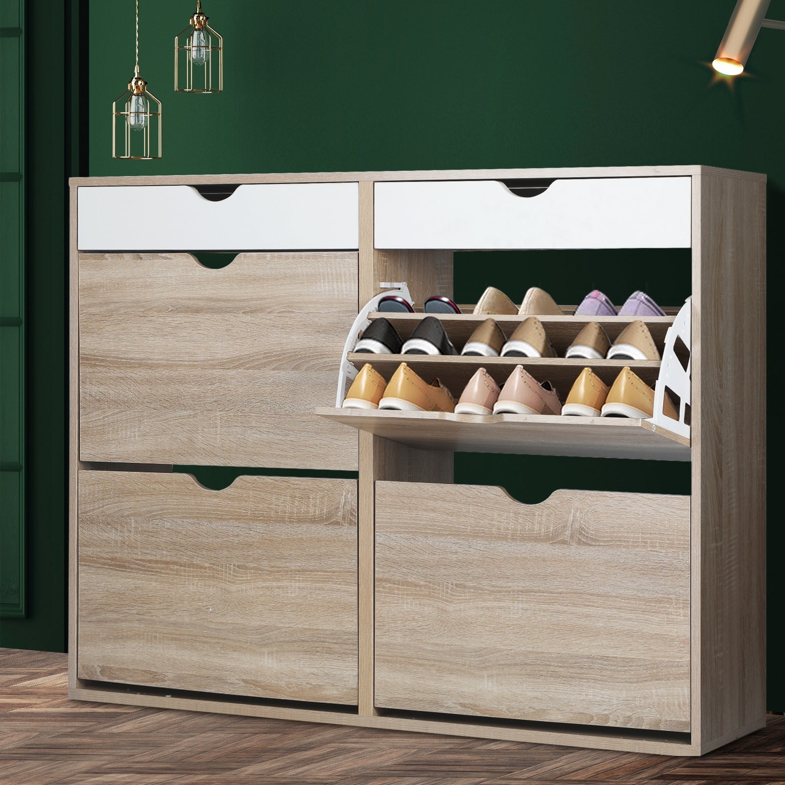 Oikiture 2 Tiers Shoe Cabinet Shoes Storage 36 Pairs Rack Organiser Shelf Drawer - Sunyee