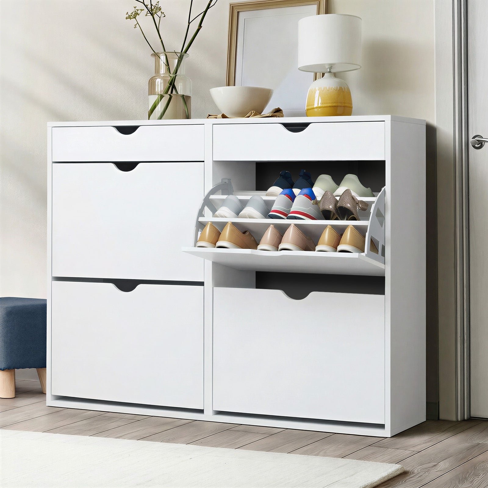 Oikiture Shoe Rack Shoe Storage Cabinet Cupboard Organiser Shelf 36 Pairs White - Sunyee