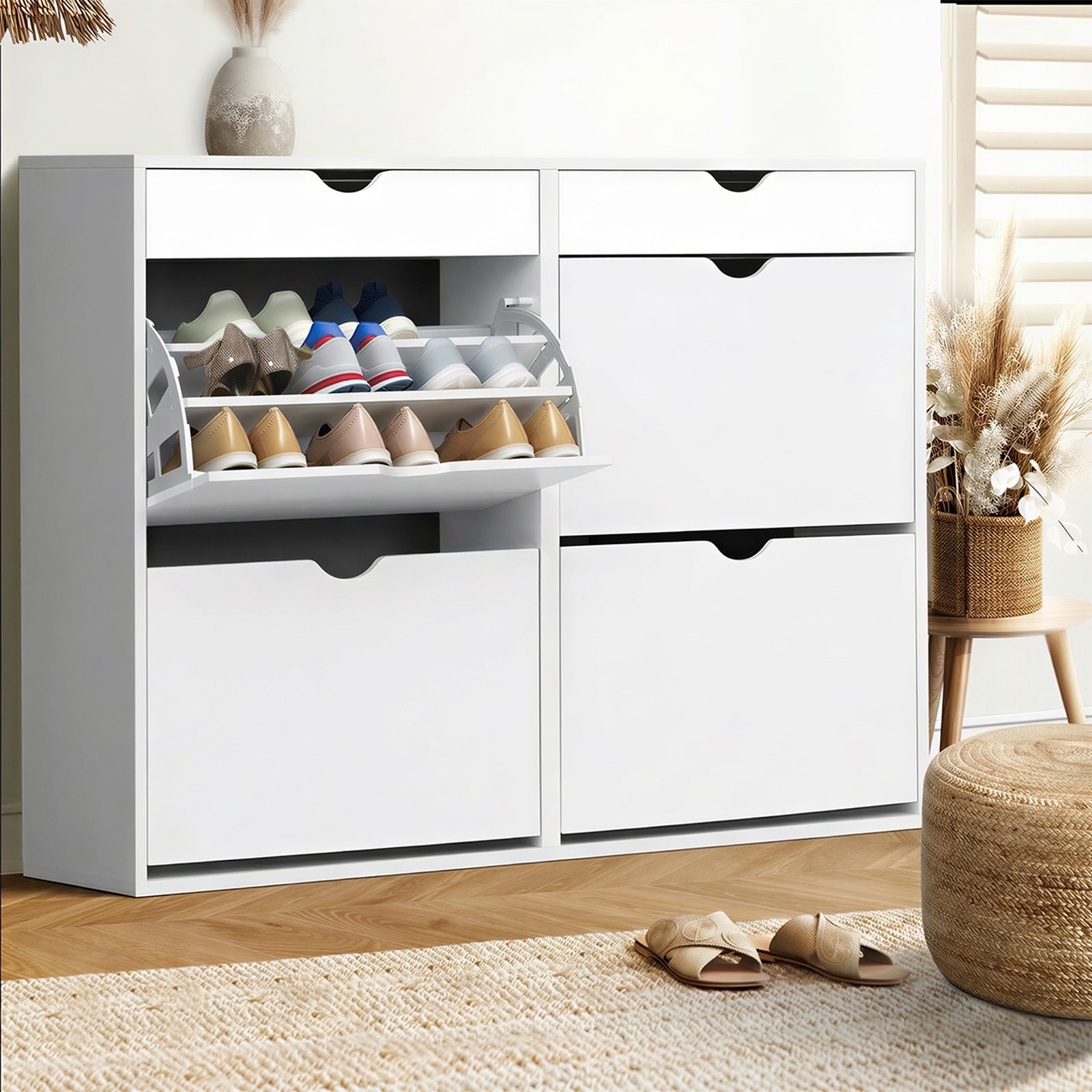 Oikiture Shoe Rack Shoe Storage Cabinet Cupboard Organiser Shelf 36 Pairs White - Sunyee