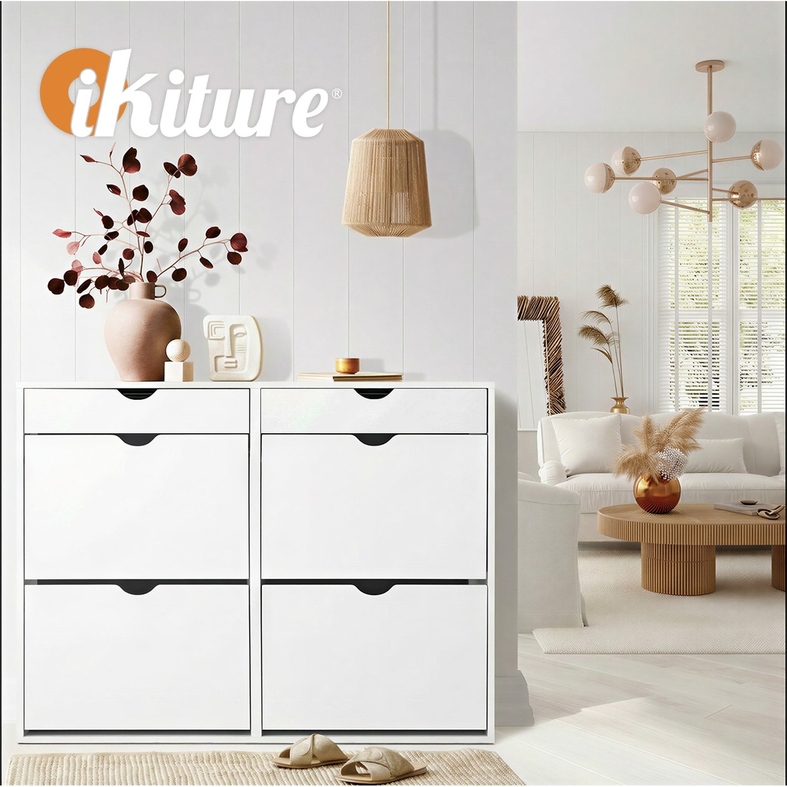 Oikiture Shoe Rack Shoe Storage Cabinet Cupboard Organiser Shelf 36 Pairs White - Sunyee