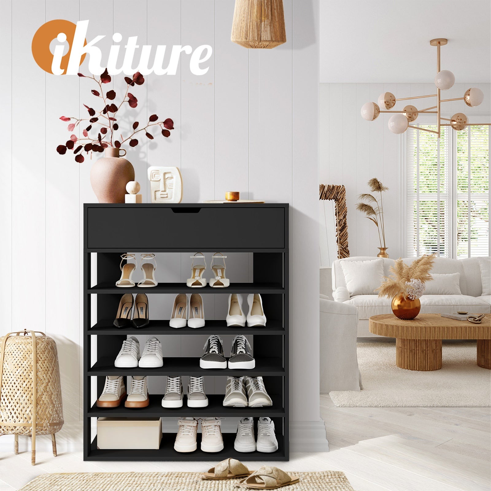 Oikiture Shoes Storage Rack 5-tier Shelves Shoe Storage Cabinet Drawer Black - Sunyee