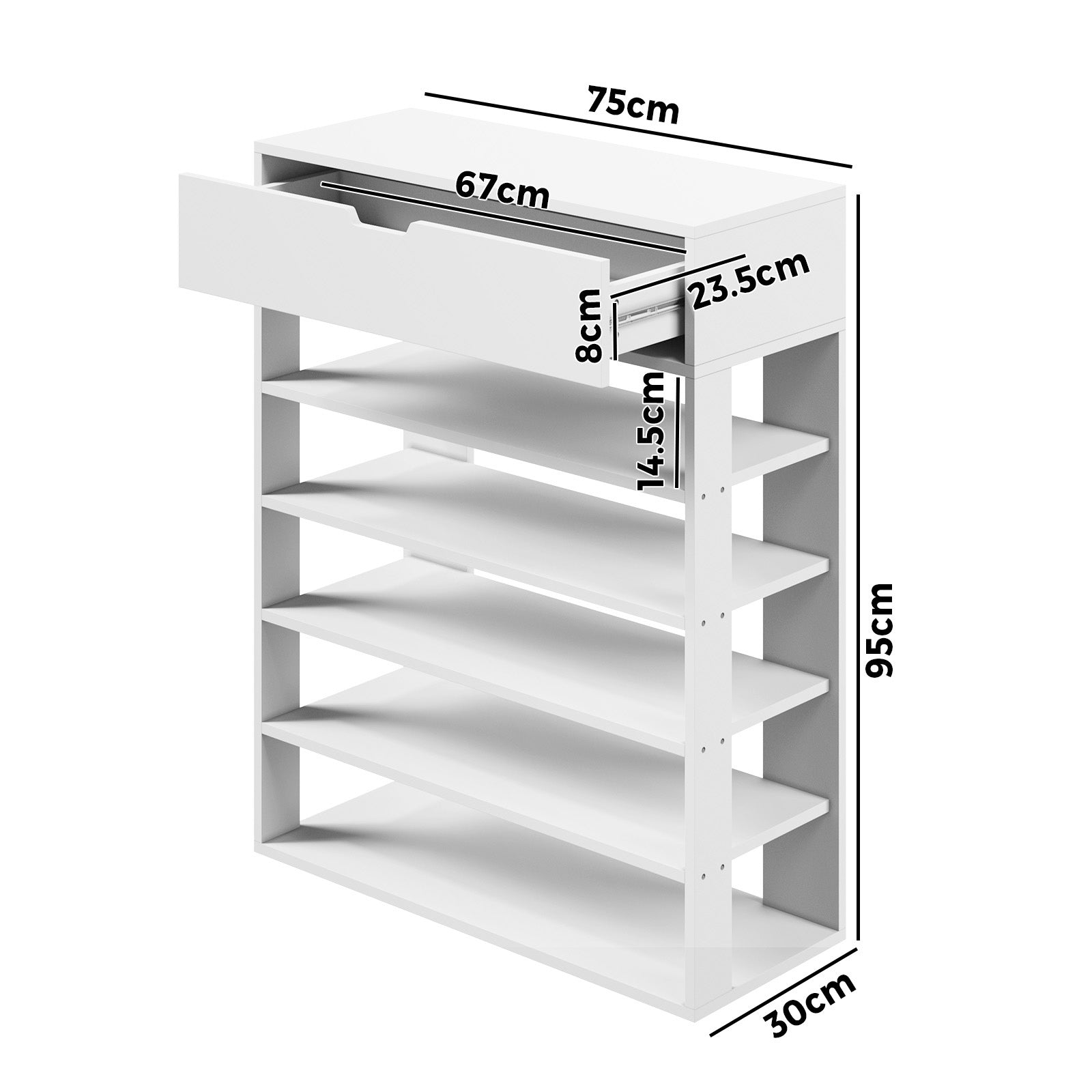 Oikiture Shoes Storage Rack 5-tier Shelves Shoe Storage Cabinet Drawer White - Sunyee