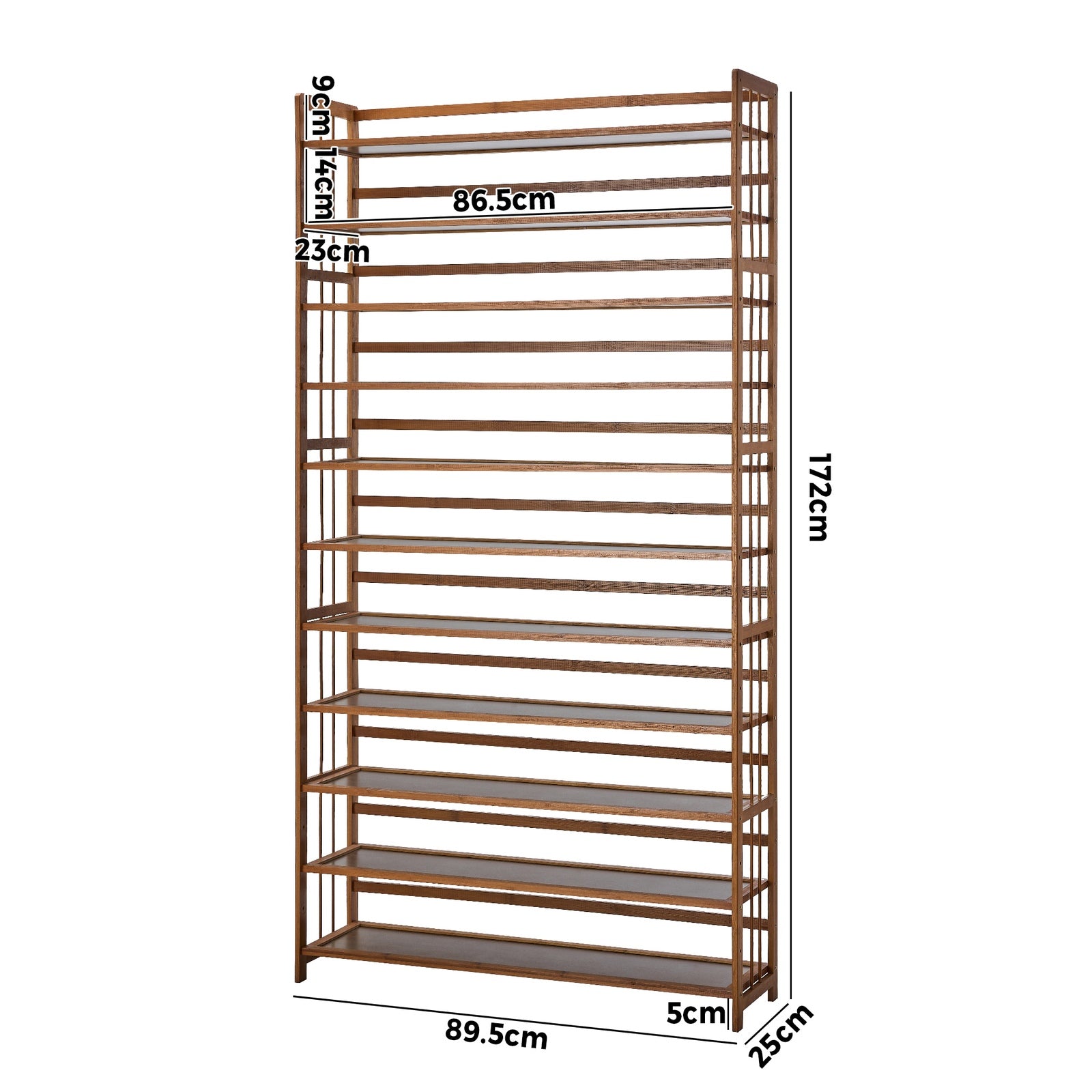 Oikiture Shoe Rack Storage Organizer Bamboo Stand 11 Shelves Brown - Sunyee
