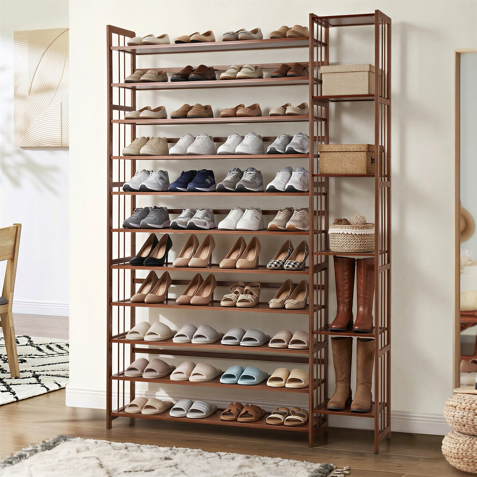 Oikiture Shoe Rack Organizer Bamboo Stand 11 Shelves with Boots Storage Brown