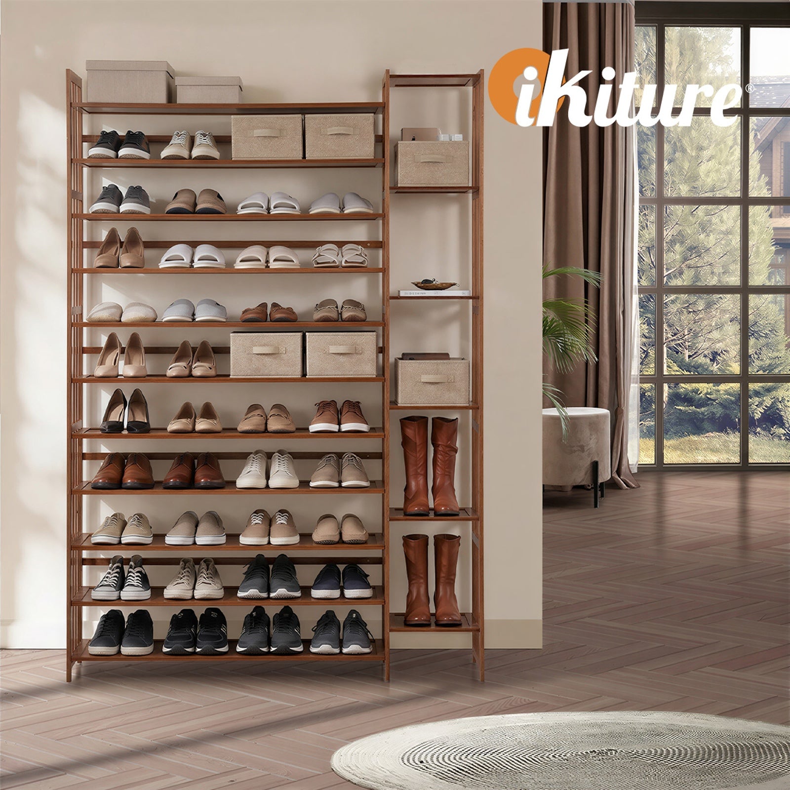 Oikiture Shoe Rack Organizer Bamboo Stand 11 Shelves with Boots Storage Brown