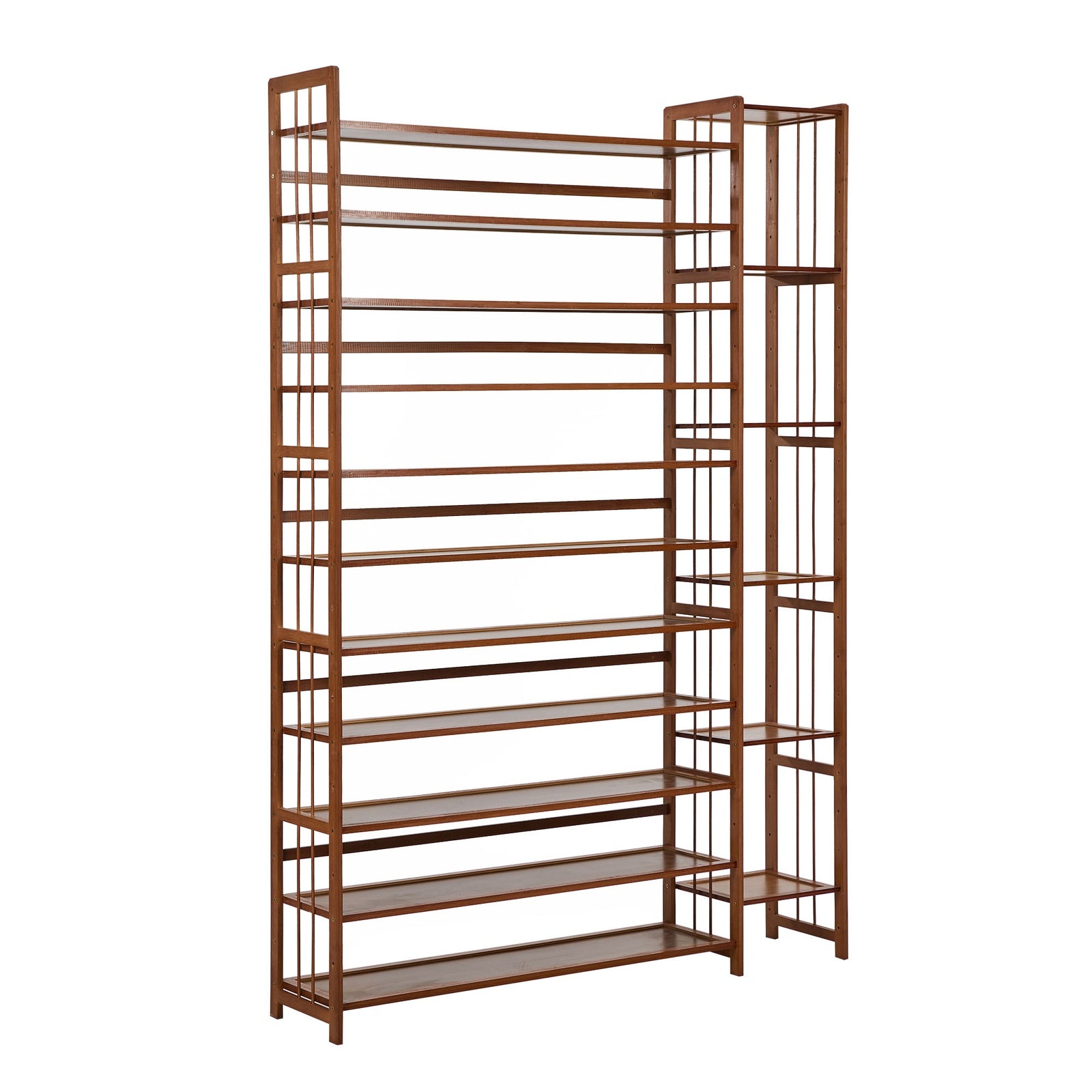 Oikiture Shoe Rack Organizer Bamboo Stand 11 Shelves with Boots Storage Brown